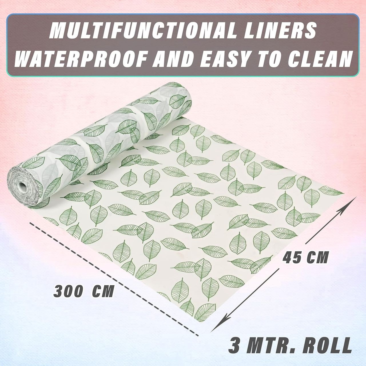 Kuber Industries Shelf Liner | Fridge Mat | Table Mat | Green Leaf Print 3m Wardrobe Mat | White
