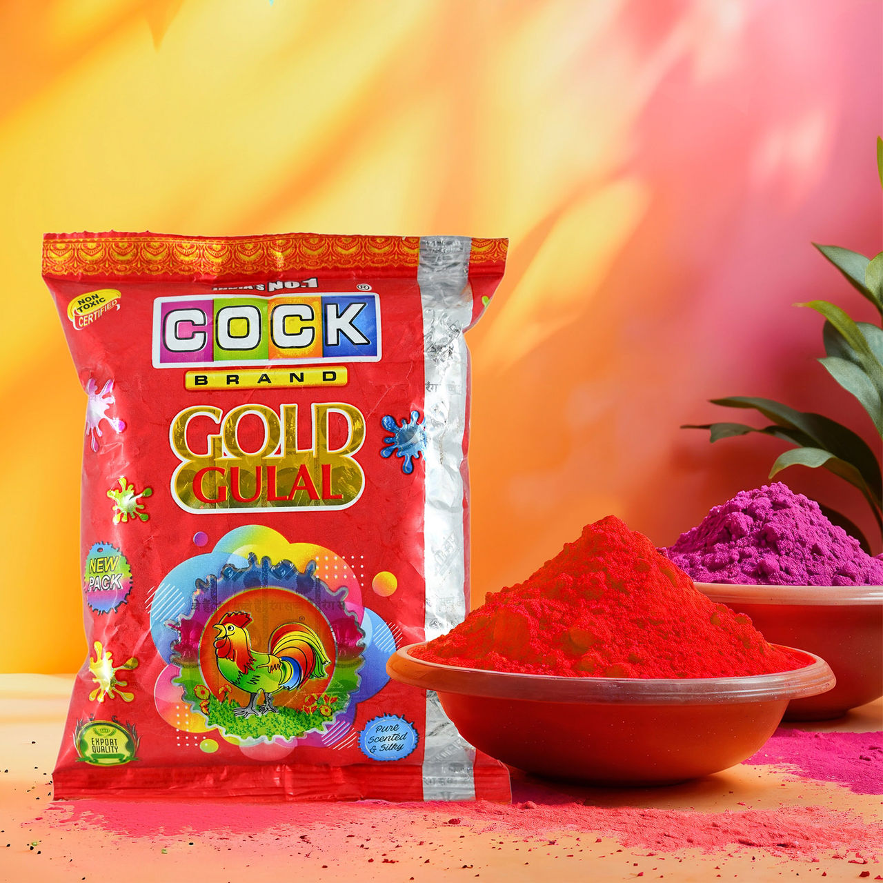 Cock Gold Holi Gulal - Red