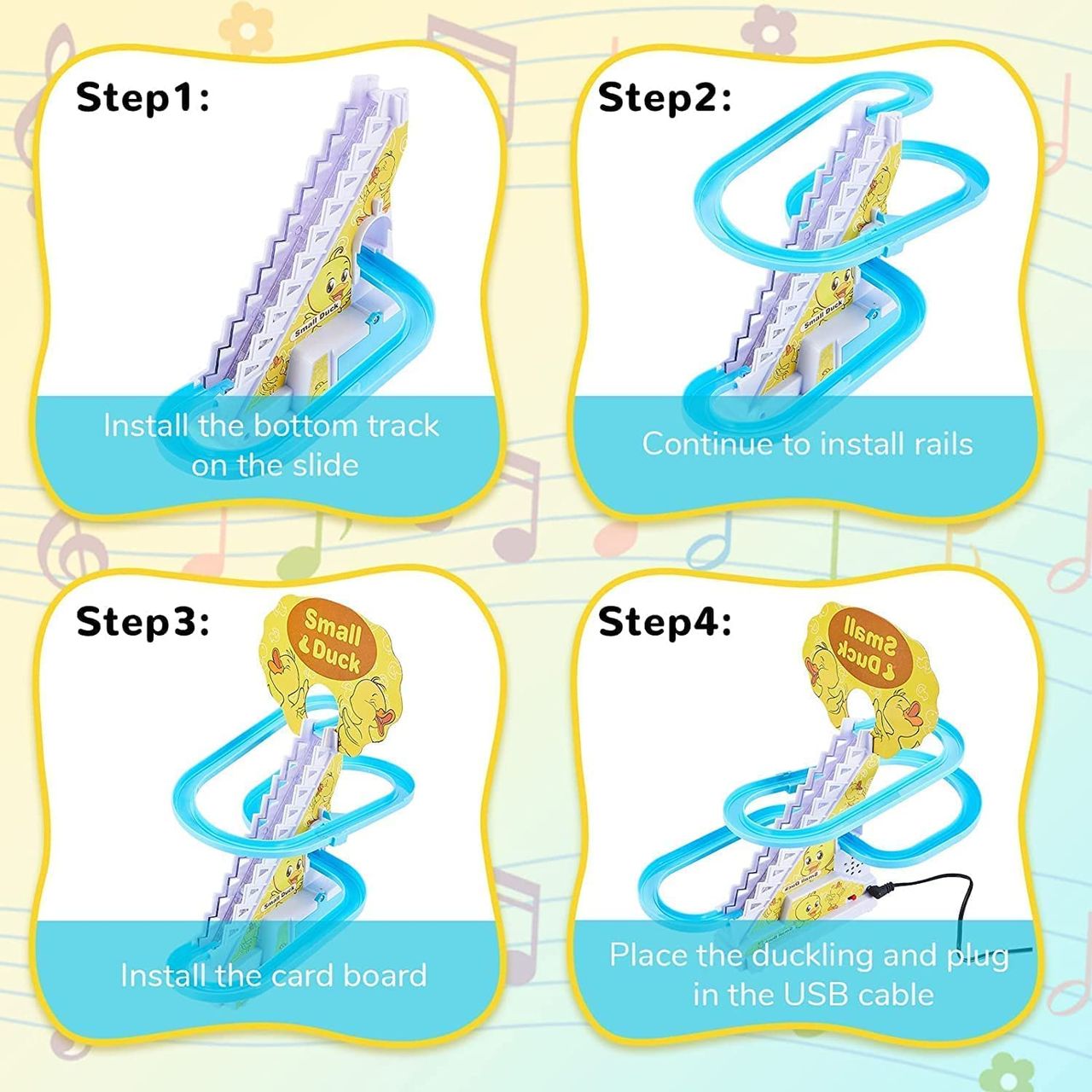 Toyshine 3 Duck Slide Toy Set, Funny Automatic Stair Climbing Ducklings Cartoon Race Track Set