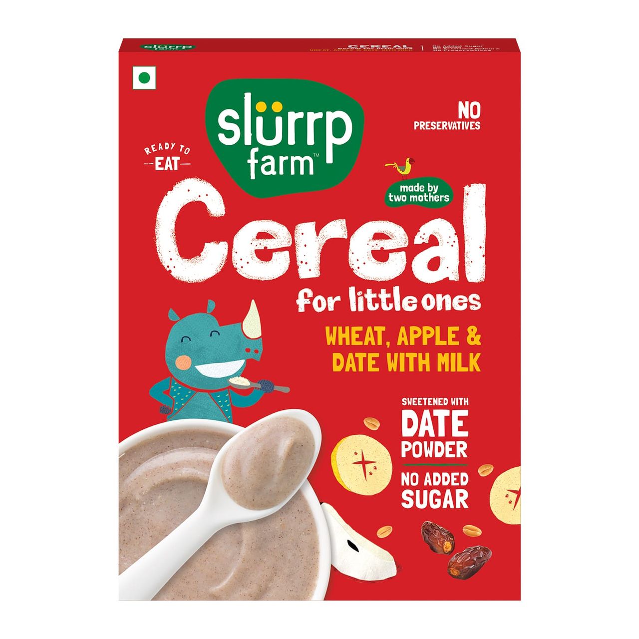 Slurrp Farm No Added Sugar Cereal - Ragi, Rice And Mango With Milk, No Preservatives, Made With Multigrain Millets, 200 Gm(200gms) & Slurrp Farm Cereal - Wheat, Apple & Date With Milkno Added Sugar No Powder 1 Pcs(1pc) Combo