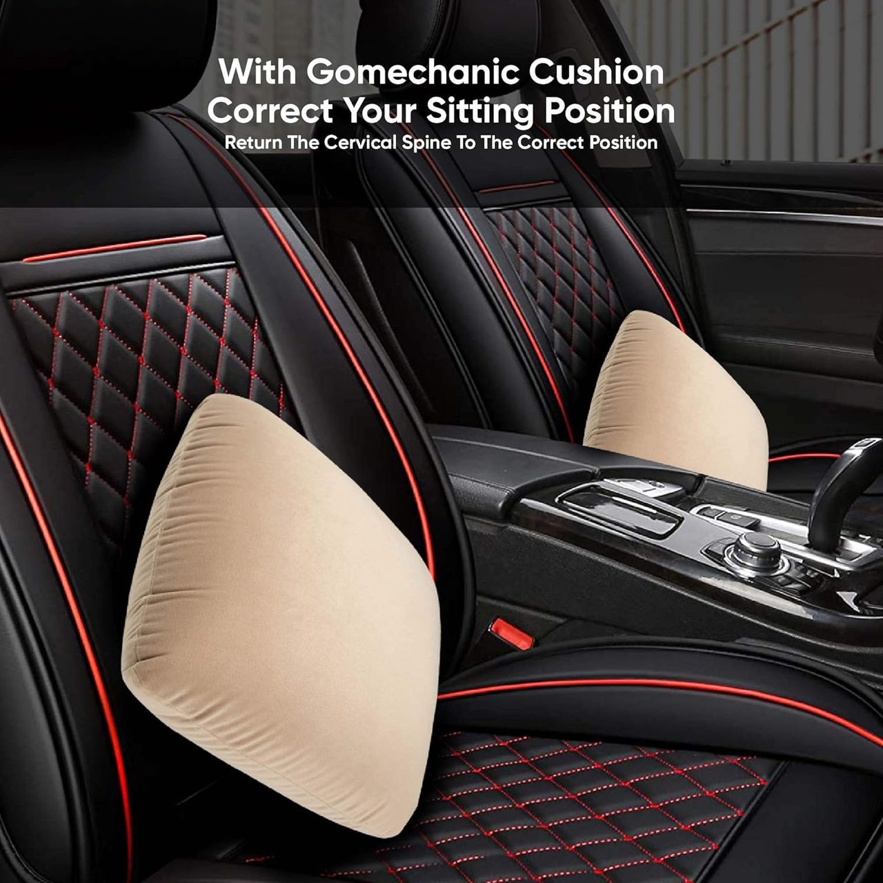 GoMechanic Godryft Orthopedic Memory Foam Car Seat Cushion For Back Support | Set Of 2, Beige