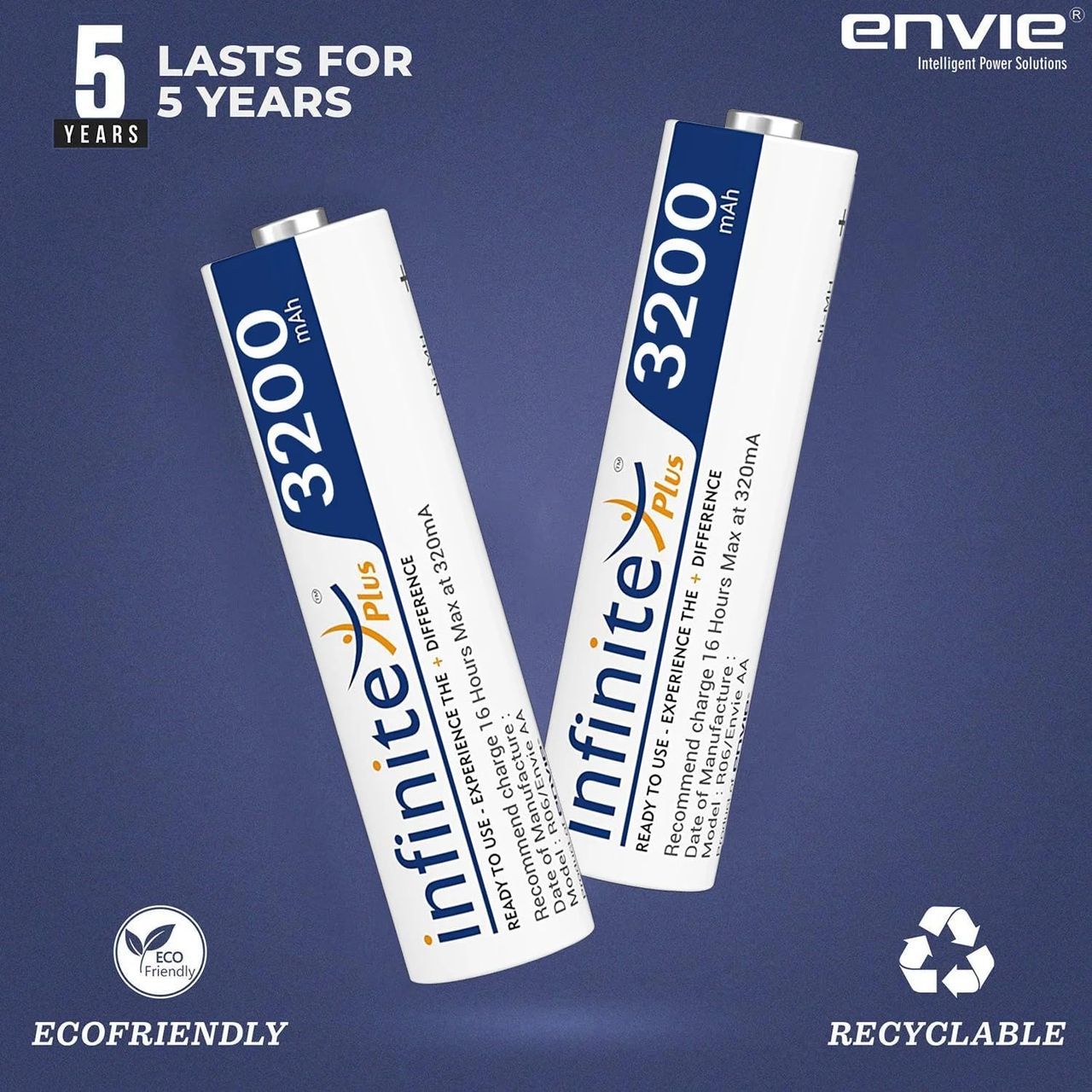 Envie Infinite Plus AA High Capacity 3200 mAh Ni-MH Rechargeable - Ready To Use Battery (Pack Of 4)