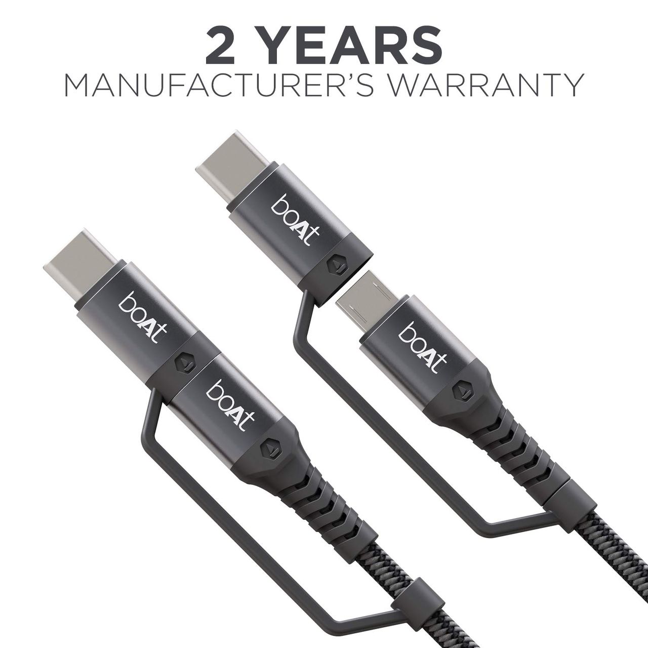 boAt 2 in 1 Type-C & Micro USB Stress Resistant, Sturdy Cable - Deuce USB 330 (Mercurial Black)