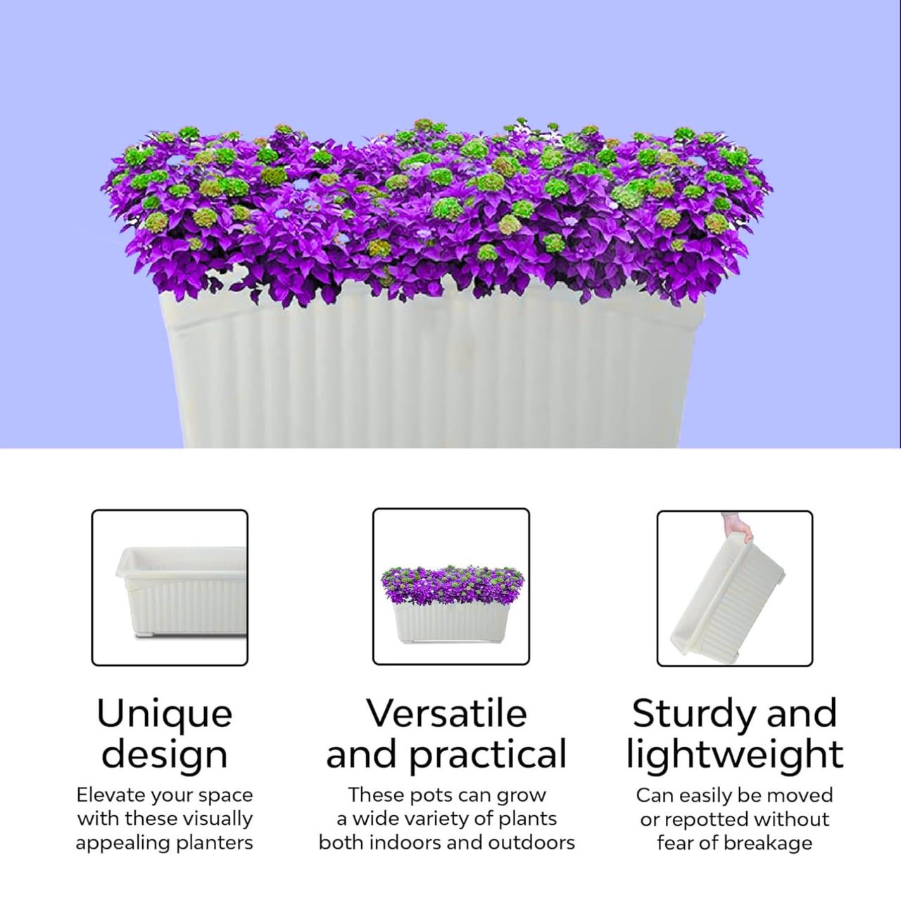Nayra Plant Pots Plastic Rectangular White Color Pots | Set of 2