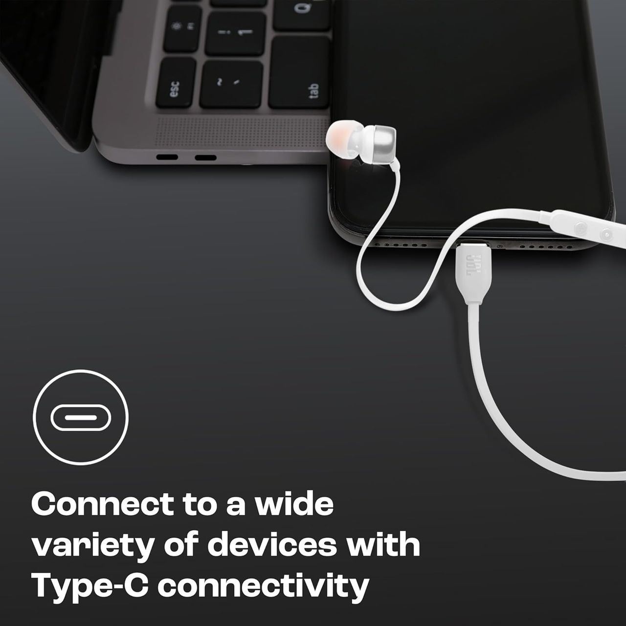 JBL Tune 310 Wired In-Ear Type C Headphones, Hi-Res Audio With Digital-To-Analog Converter (White)