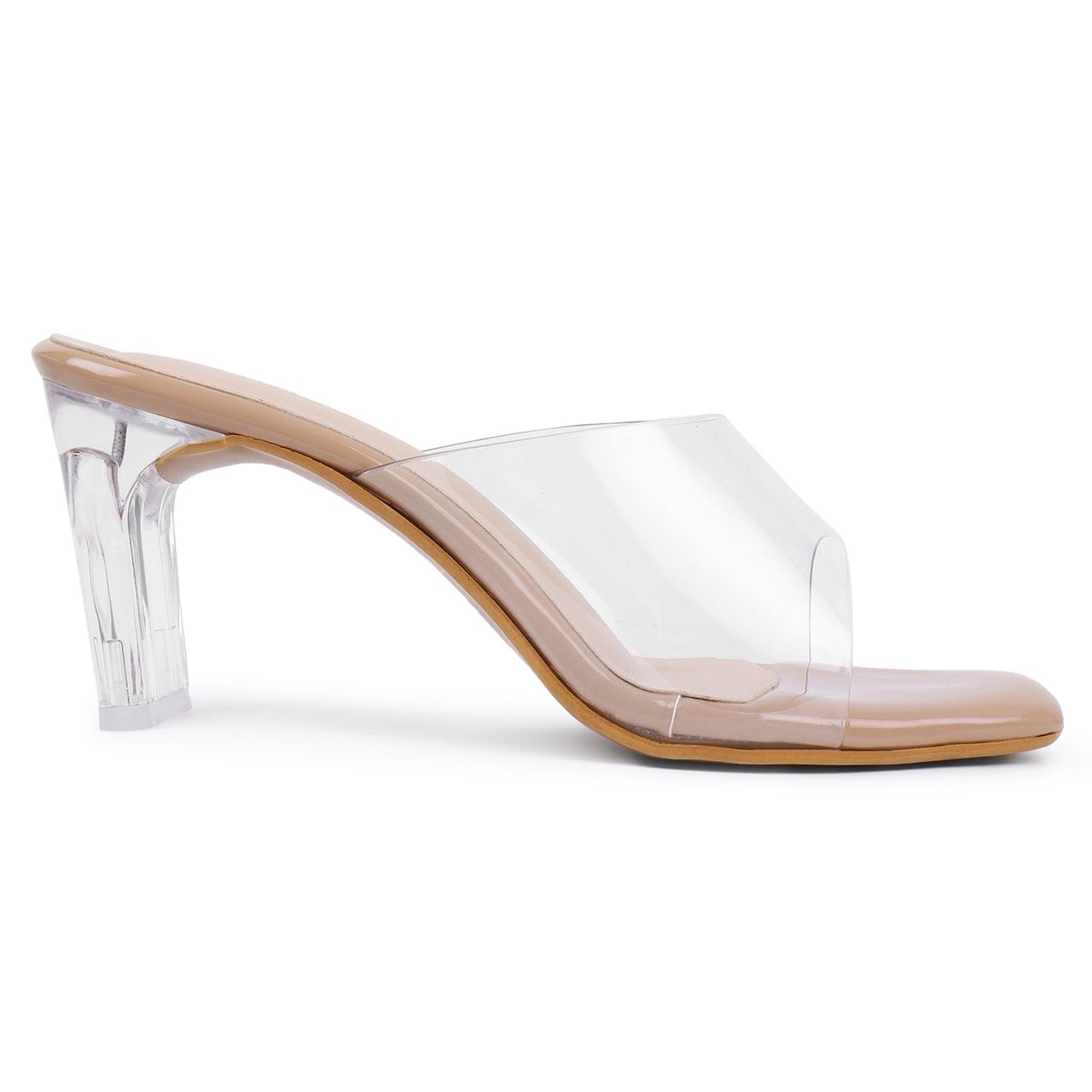 Trase Women Casual Transparent Block Heel Sandals - Beige | 4 UK