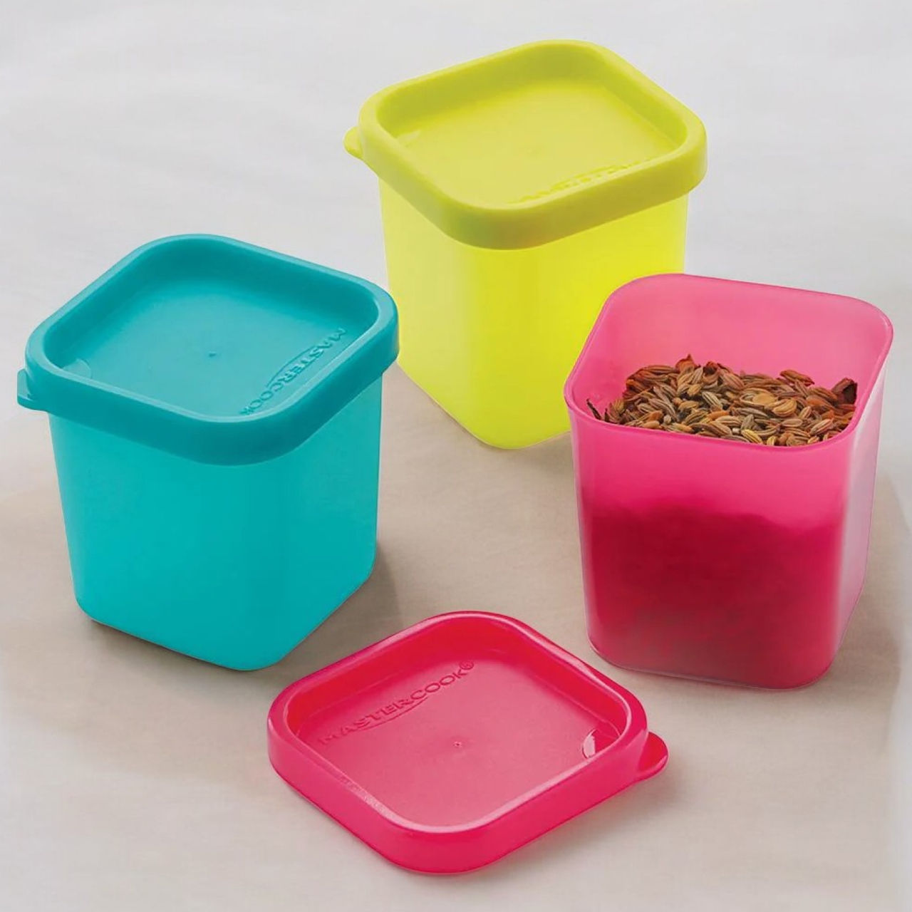 Mastercook Pp 221 Square 3 Pcs Set Multi Colour Containers 100 Ml Each