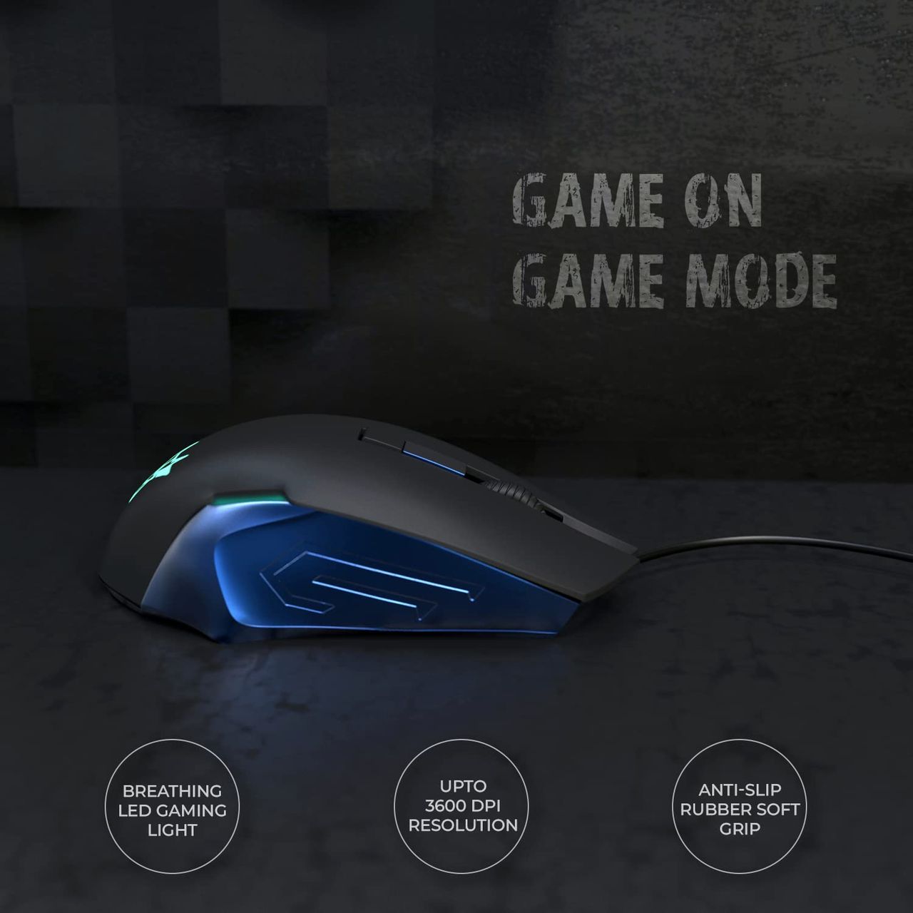 Arctic Fox Wired Usb Gaming Mouse With Breathing Lights And Dpi Upto 3600(Blue)