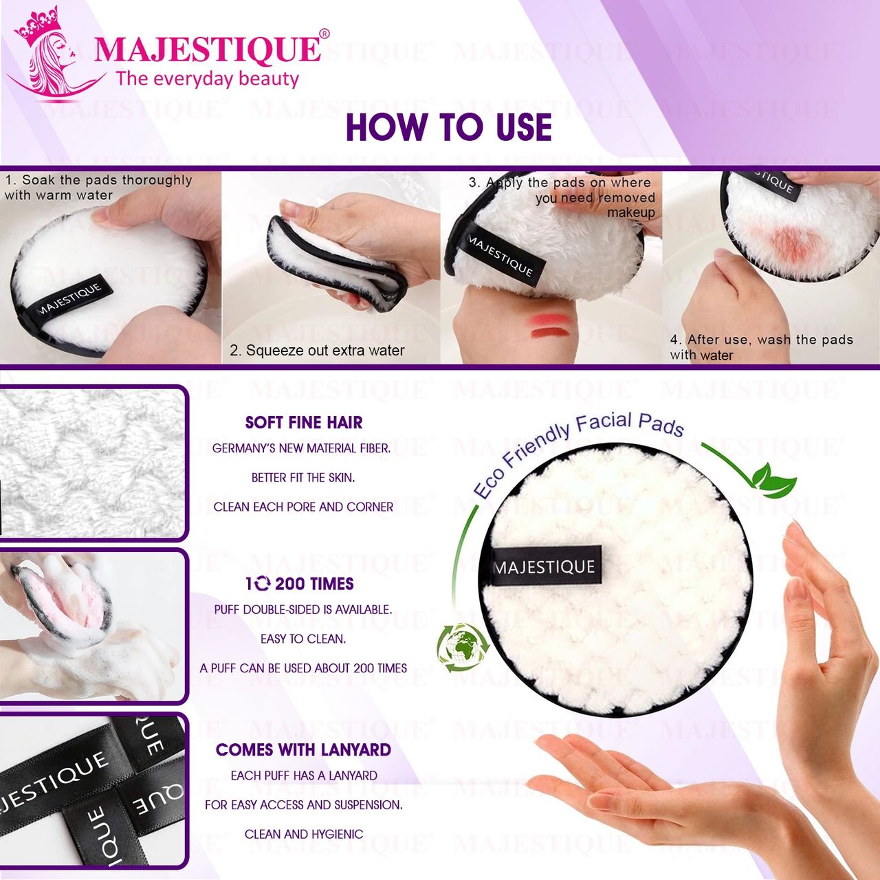 Majestique Reusable Facial Cleansing Sponge Pads - 2Pcs | Multicolour