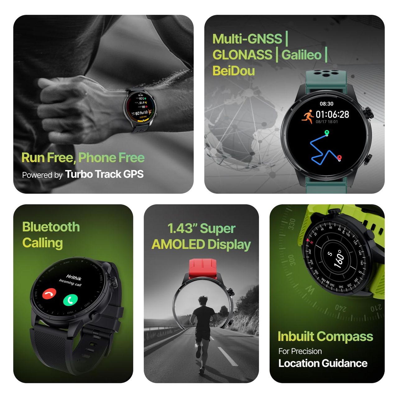 Cult Velocity with Turbo Track GPS,1.43'' AMOLED Display, Compass, BT Calling Smartwatch (Grey)