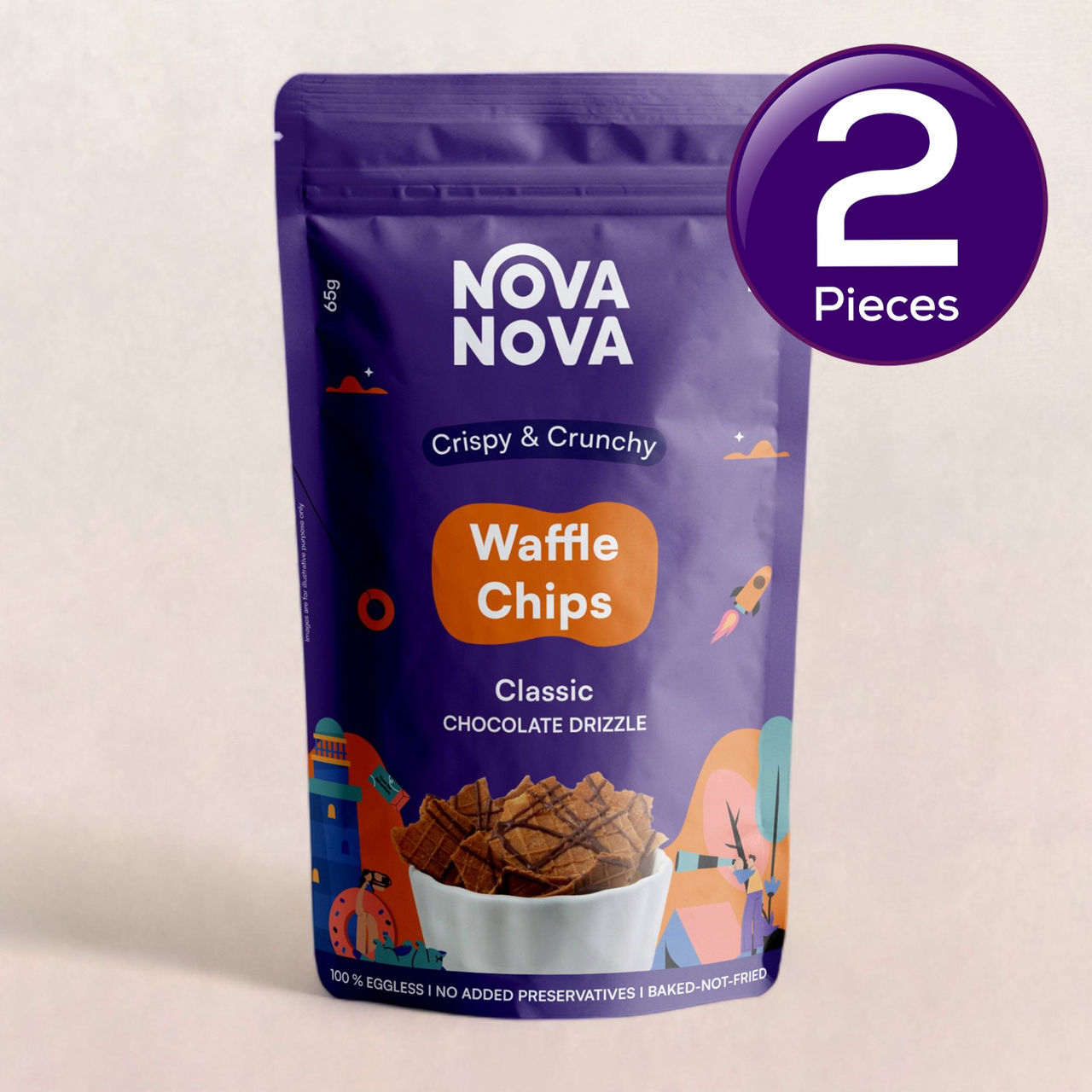 Nova Nova Waffle Chips- Classic Chocolate Drizzle 65 g Combo