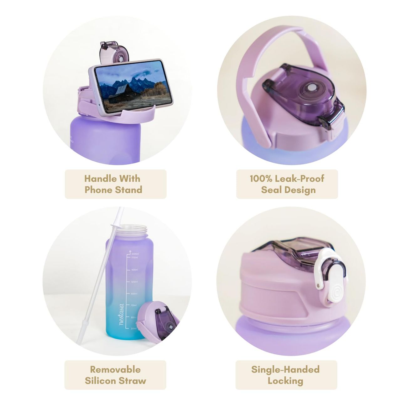 Nestasia Motivational Watter Bottles Green & Lavender - Set Of 3