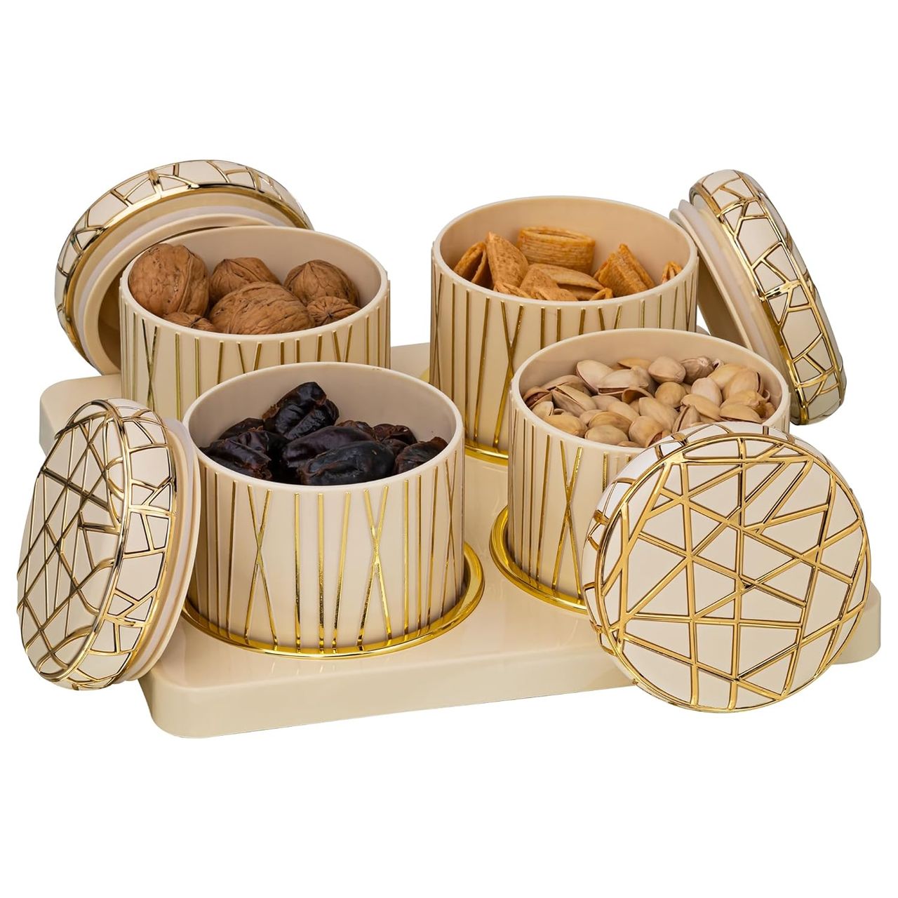 Selvel Royal Linex Airtight Dry Fruit Container | 450ml Each | With Serving Tray | Ivory