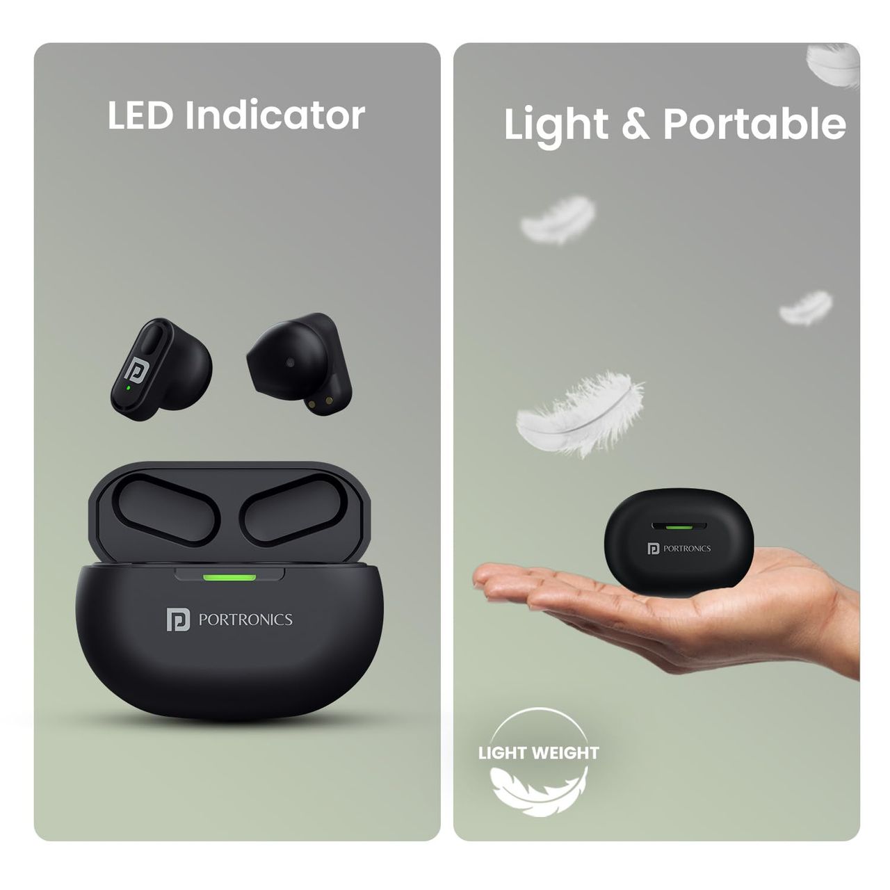 Portronics Harmonics Twins S17 in Ear TWS Earbuds with Long Playtime & HD Quality Mic,Type C(Black)
