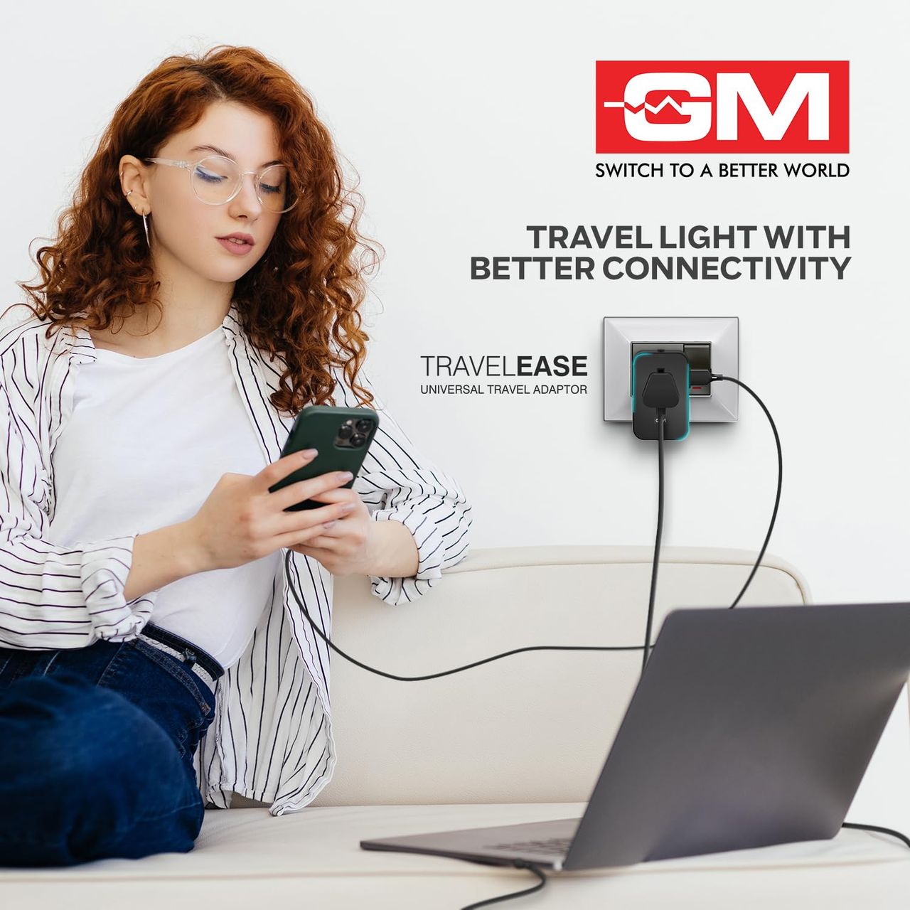 GM 3064 Travel Ease Universal Travel Adaptor | LED Indicator |Multi plug Connection | Type C | Type A | Compact and Light Weight Universal Adaptor - Black