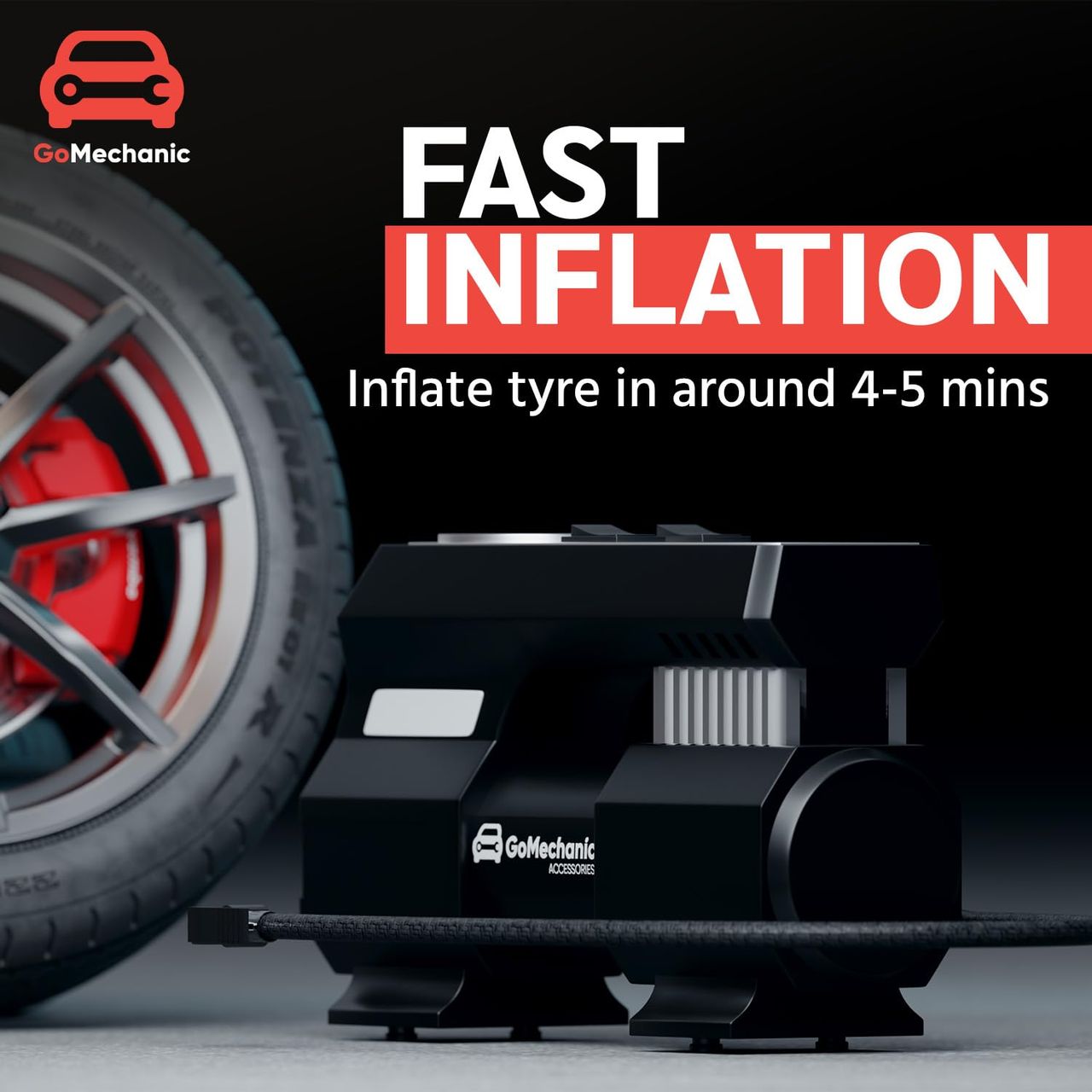 Gomechanic Digital Tyre Inflator For Car-150 Psi, 12V Dc Portable Air Pump With Led Light