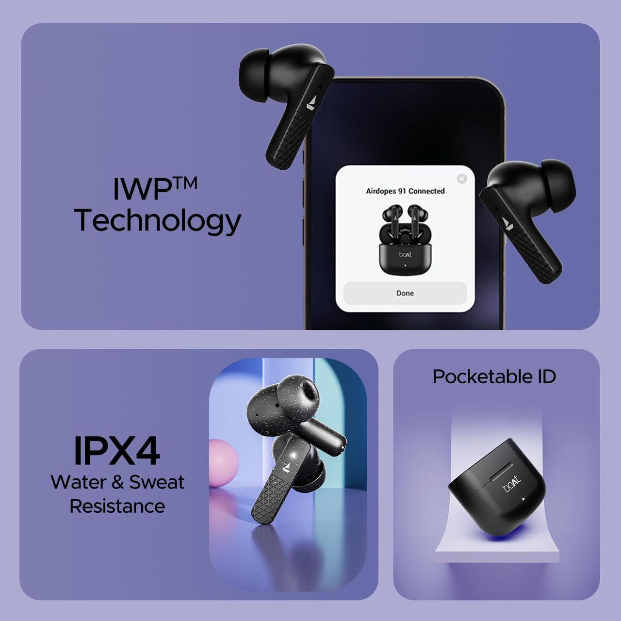 boAt Airdopes 91 TWS Earbuds w/ 45H Playtime, Dual Mics w/ ENx & BEAST Mode (Active Black)