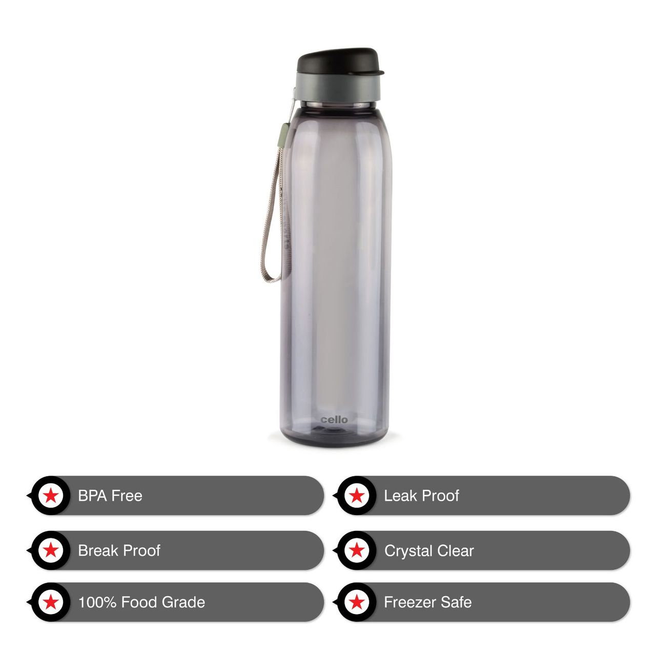 Cello Athlete Bottle with Flip Top Lid, 800ml, Set of 4 (Colour May Vary)