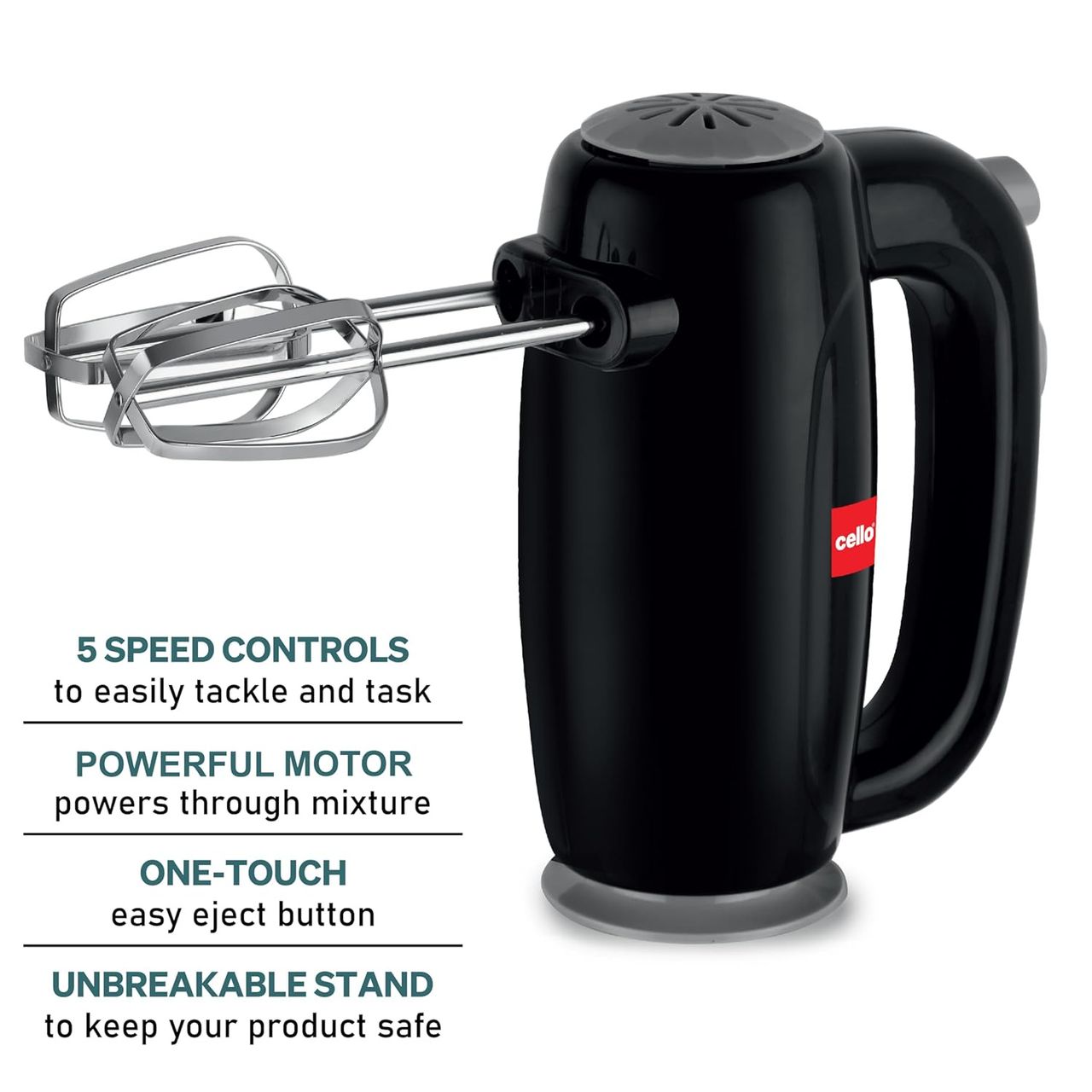 Cello Besto Hand Beater | 5 Variable Speed Controls | (300W Powerful Motor With Body) | Black