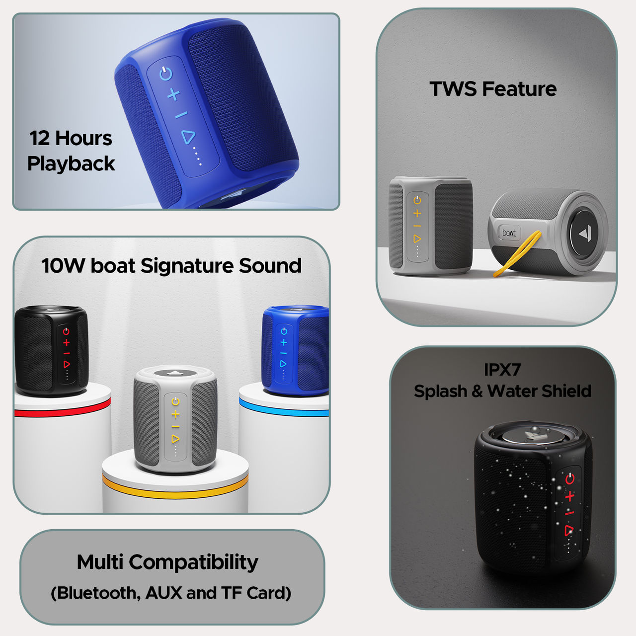 boAt Stone 352 Bluetooth Speaker w/ 10W RMS Stereo Sound & IPX7 Water Resistance (Raging Black)