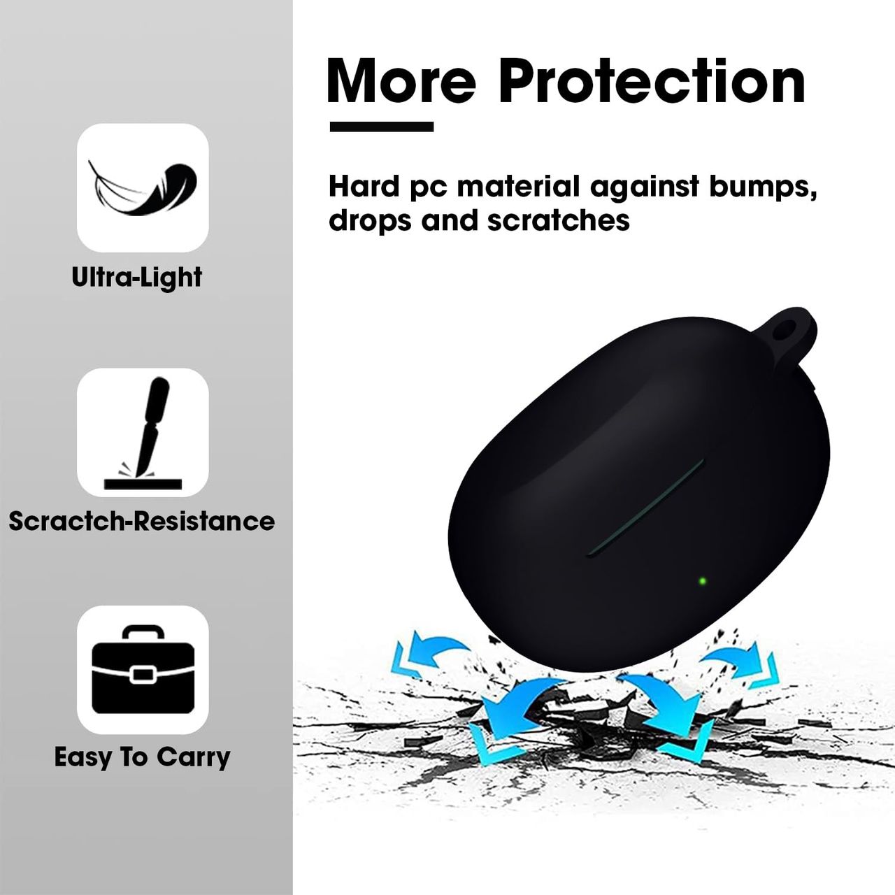 Sounce Silicone Case Cover for Realme Buds Air 6 TWS-Shock-Absorbing | Keychain & Front LED | Black