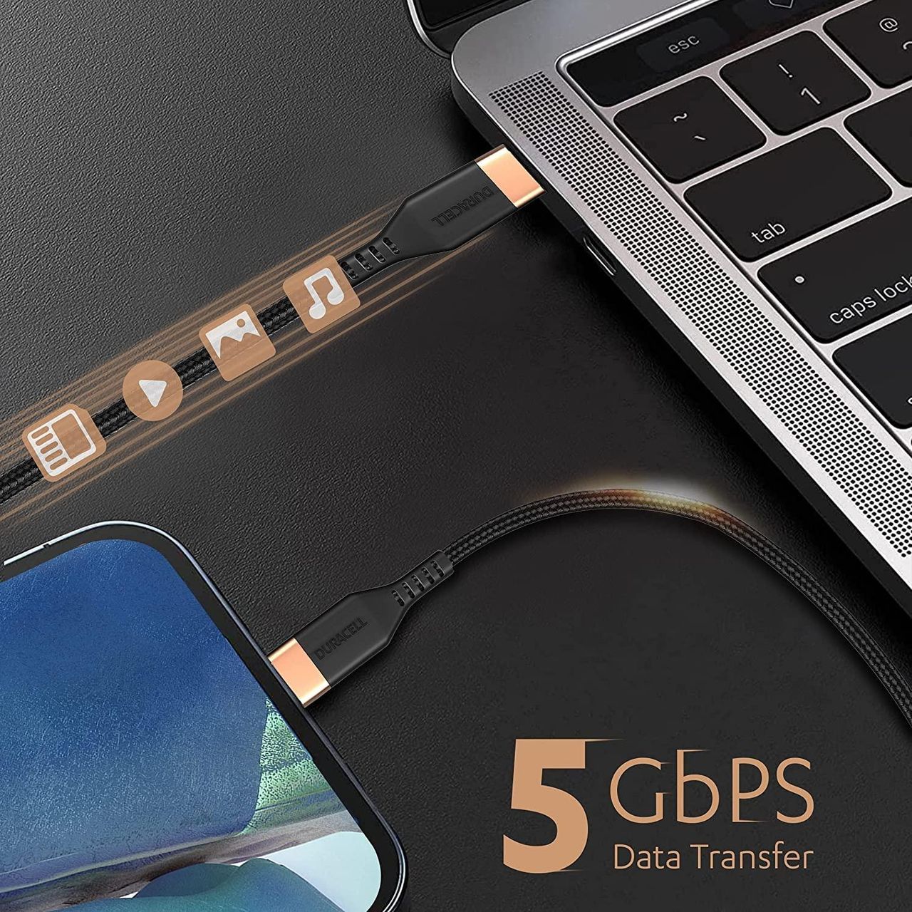 Duracell Type C to Type C Cable | 60W Fast Charging Cable | 1.2m
