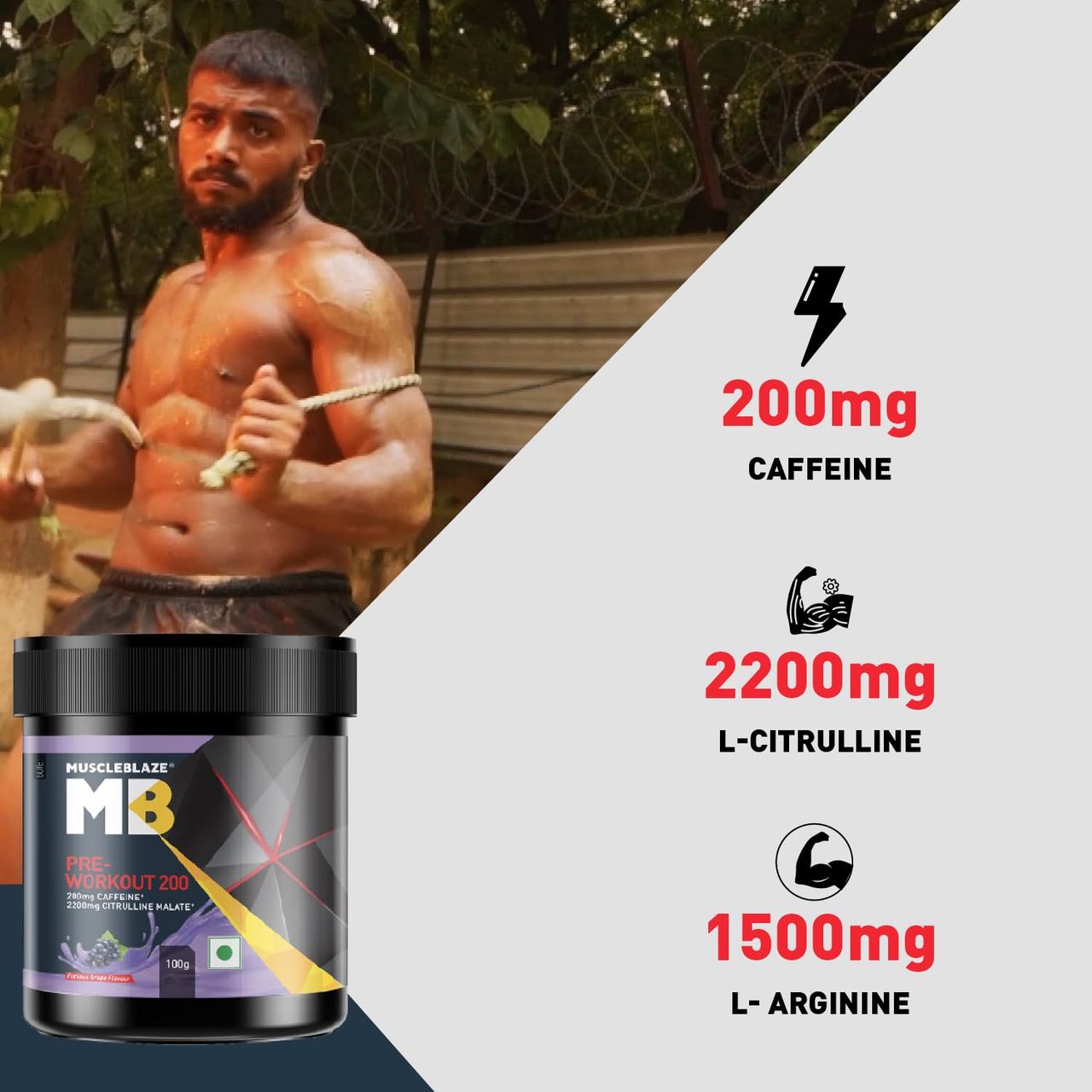 MuscleBlaze Pre Workout 200, (Furious Grape, 20 Servings)