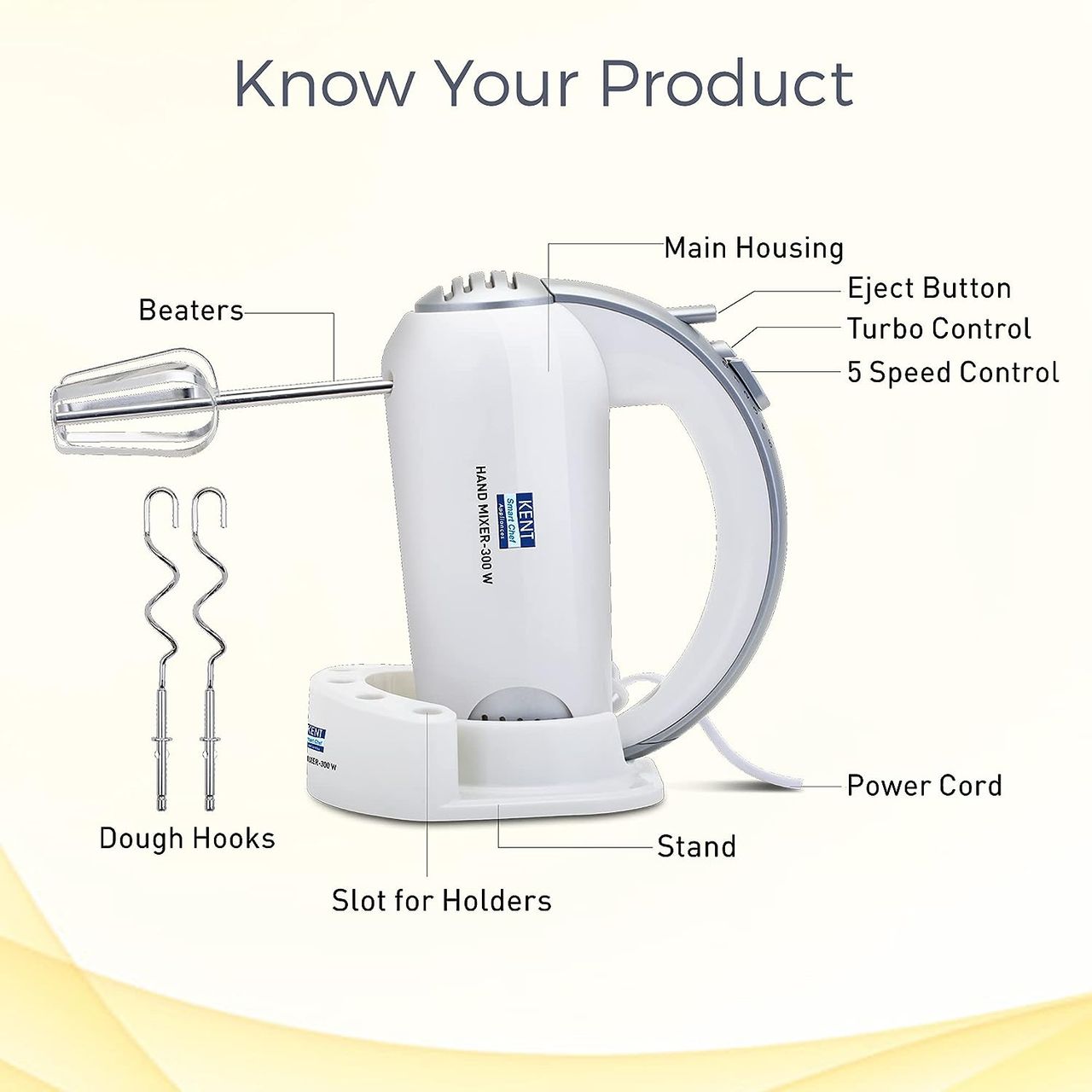 Kent 16051 Hand Blender 300W | 5 Variable Speed Control | Turbo Function, Plastic,