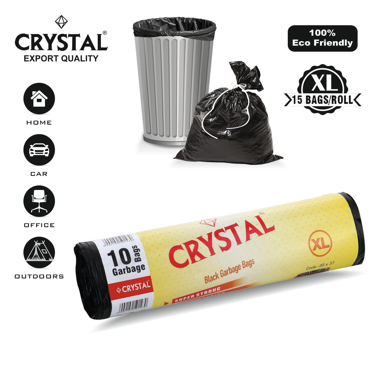 Crystal Extra Large Black Garbage Bag Roll 30X37 1 pc Combo