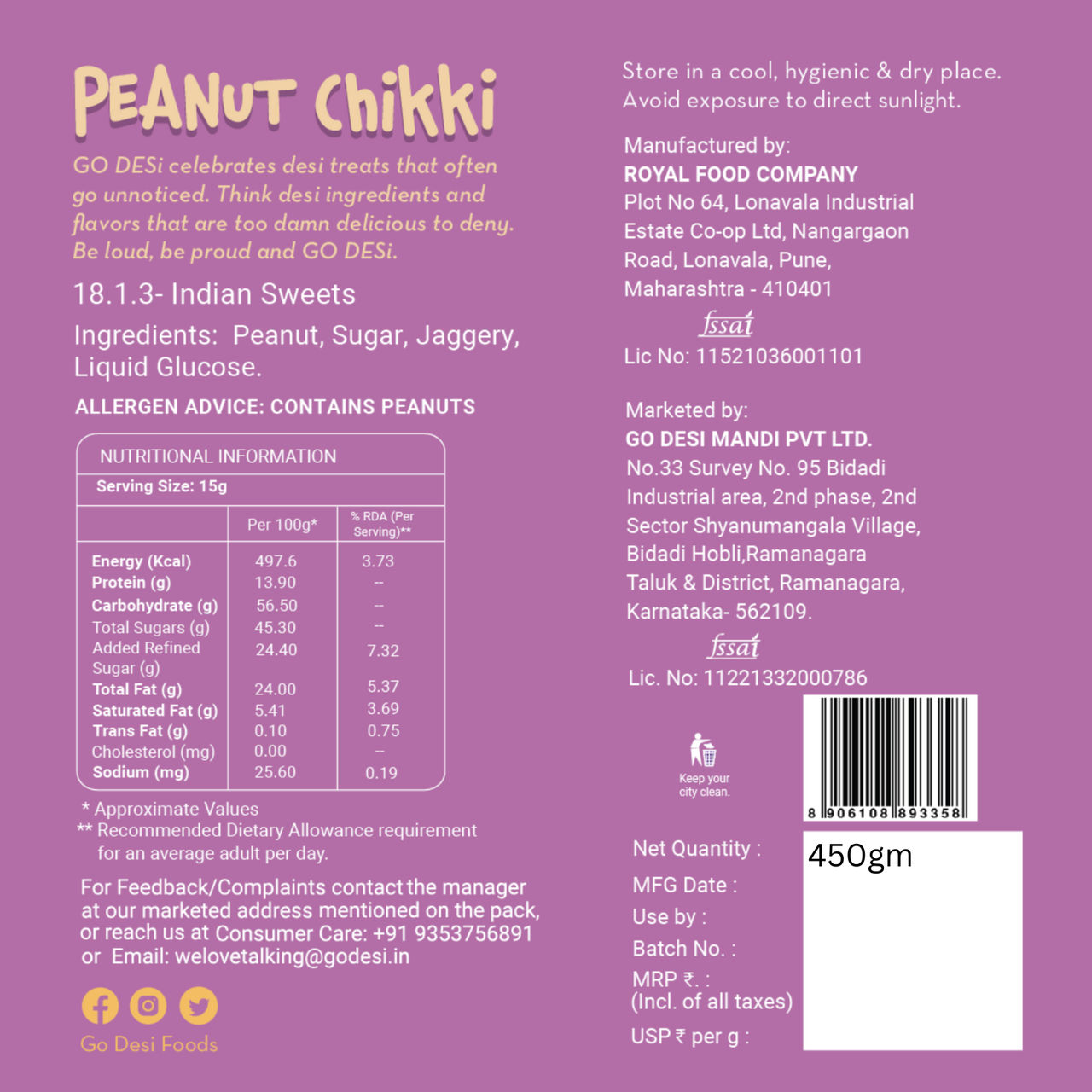 Go Desi Classic Peanut Chikki 450 g Combo