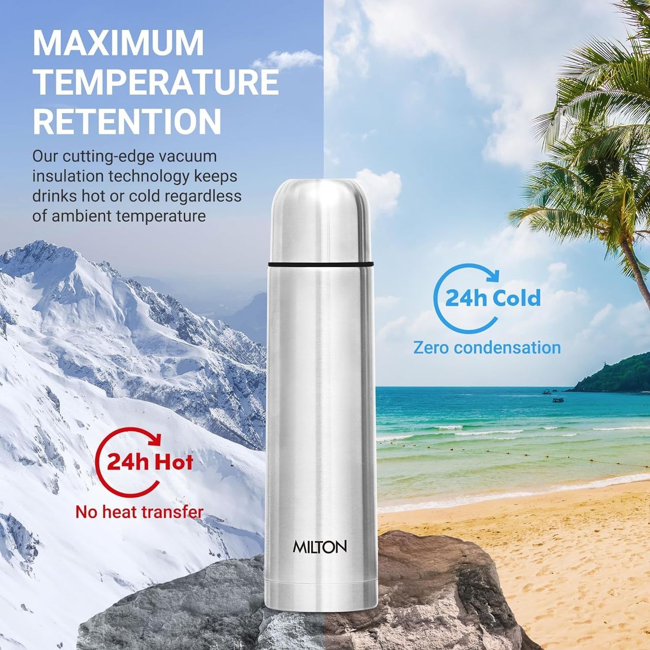 Milton Flip Lid Thermosteel Vacuum Insulated Flask With Jacket - 750 ml | 24 Hours Hot And Cold