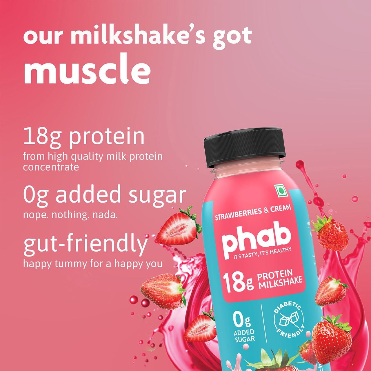Phab Strawberries & Cream 18G Protein Milkshake 200 ml Combo