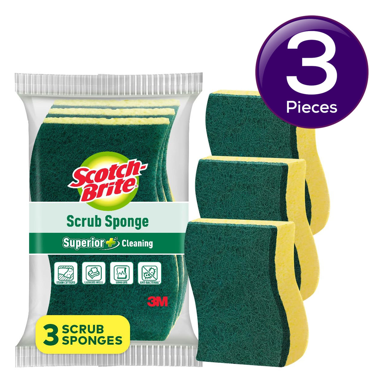 Scotch-Brite Scrub Sponge (Pack of 3) 1 pc Combo