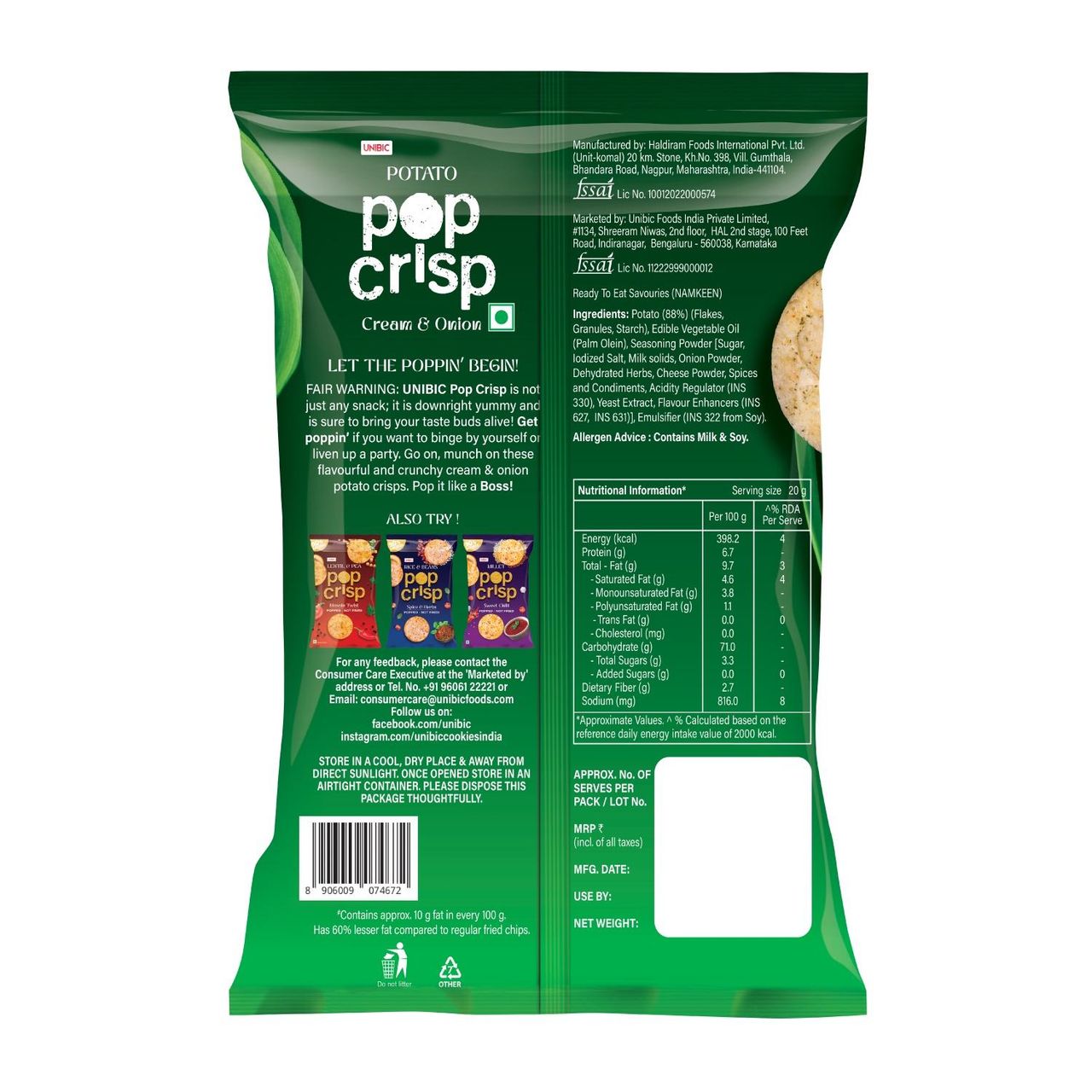 UNIBIC Potato Pop Crips - Cream & Onion
