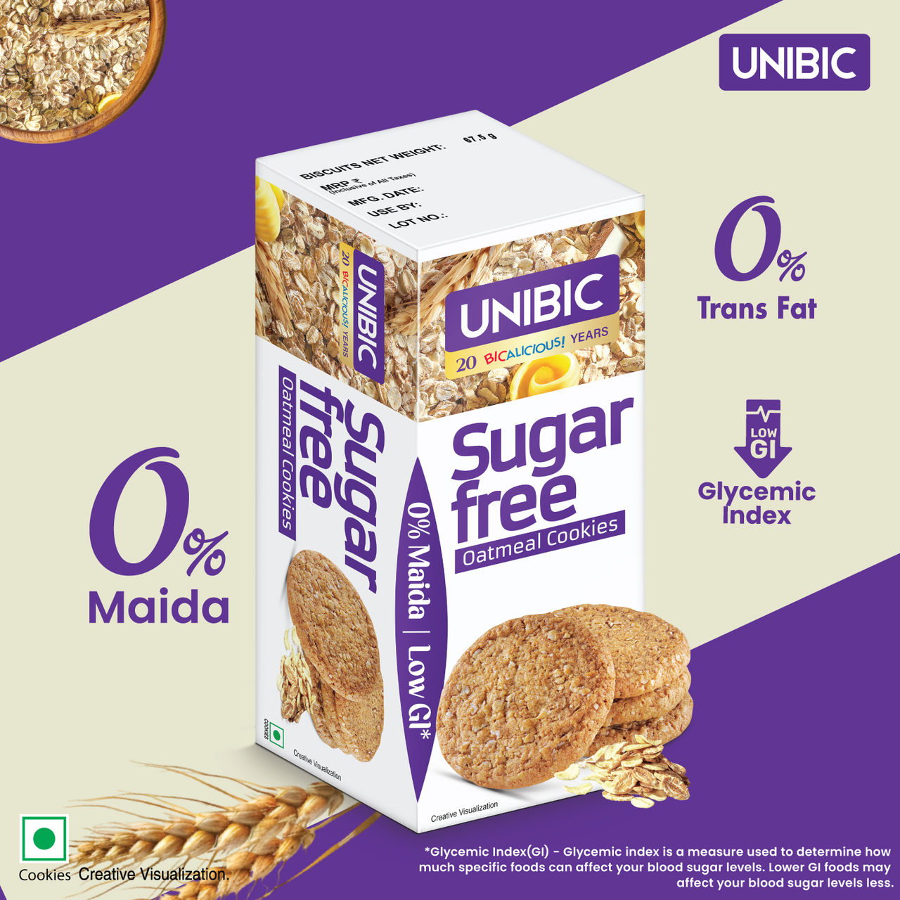 UNIBIC Sugar Free Oatmeal Cookies 67 g Combo