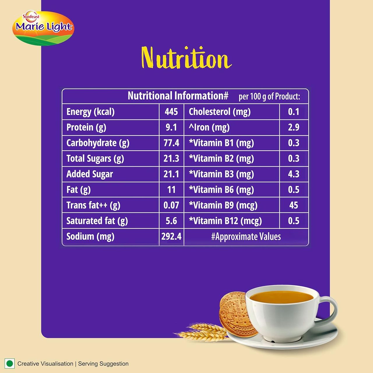 Sunfeast Light Active Plain Marie Biscuits with Iron and 6 Vitamins | Trans Fat-free