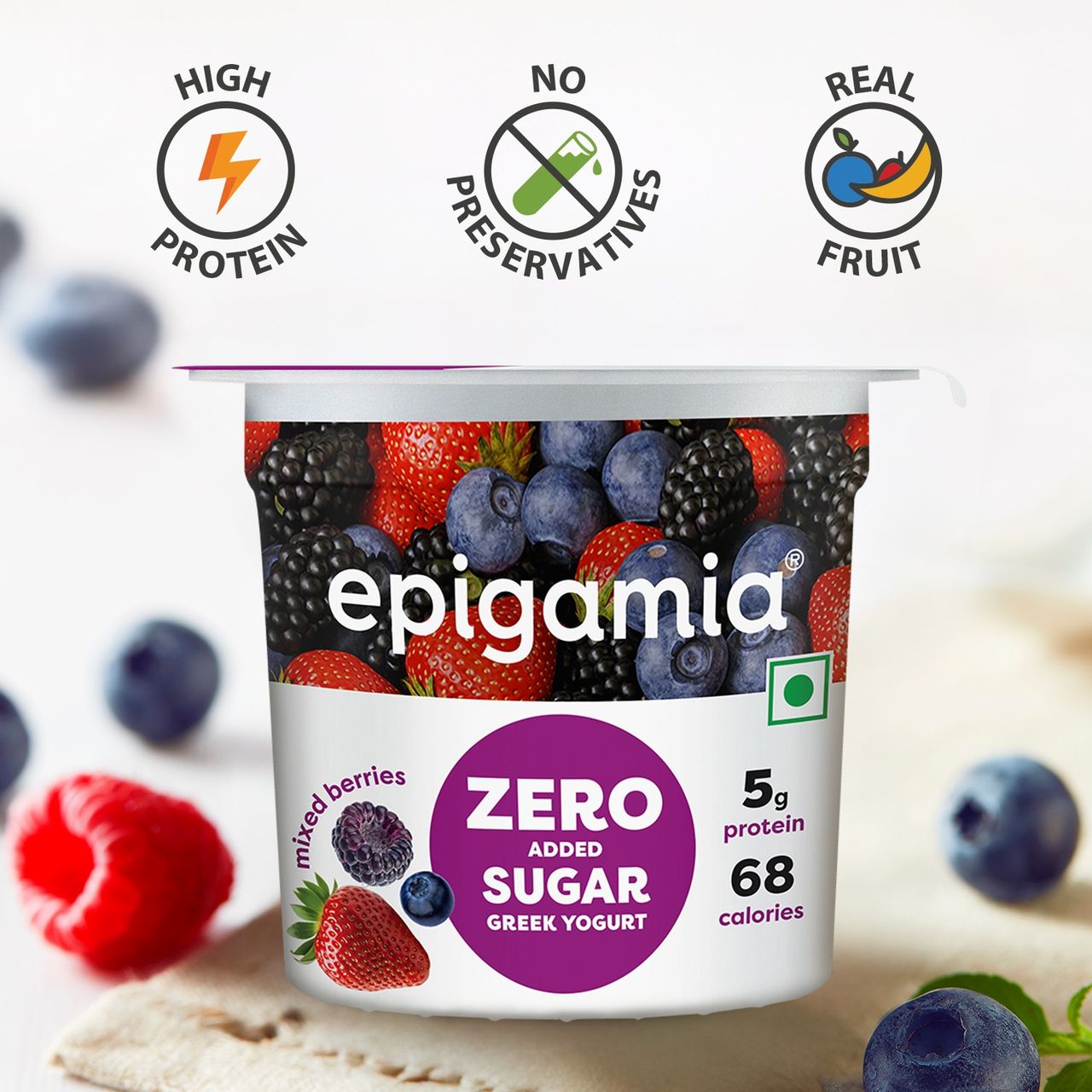 Epigamia No Added Sugar Mixed Berry Yogurt