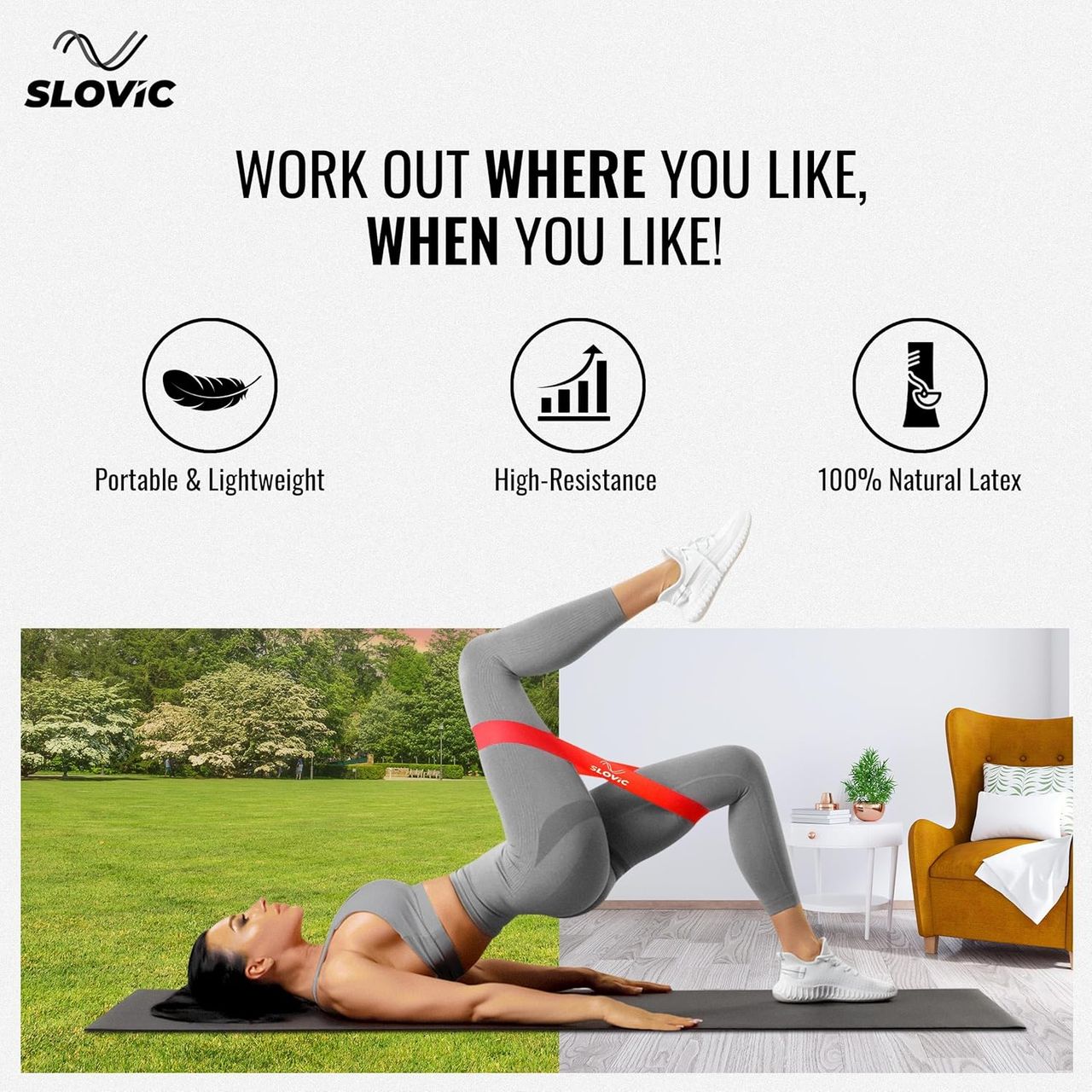 Slovic Resistance Loop Bands 100% Natural Latex Exercise | Bands For Full Body Exercises (Set Of 3)