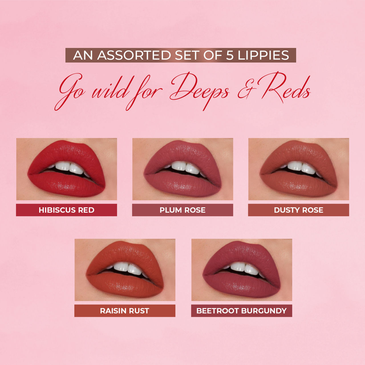 Just Herbs Enriched Liquid Lipstick Kit | Set Of 5 | Deeps And Red