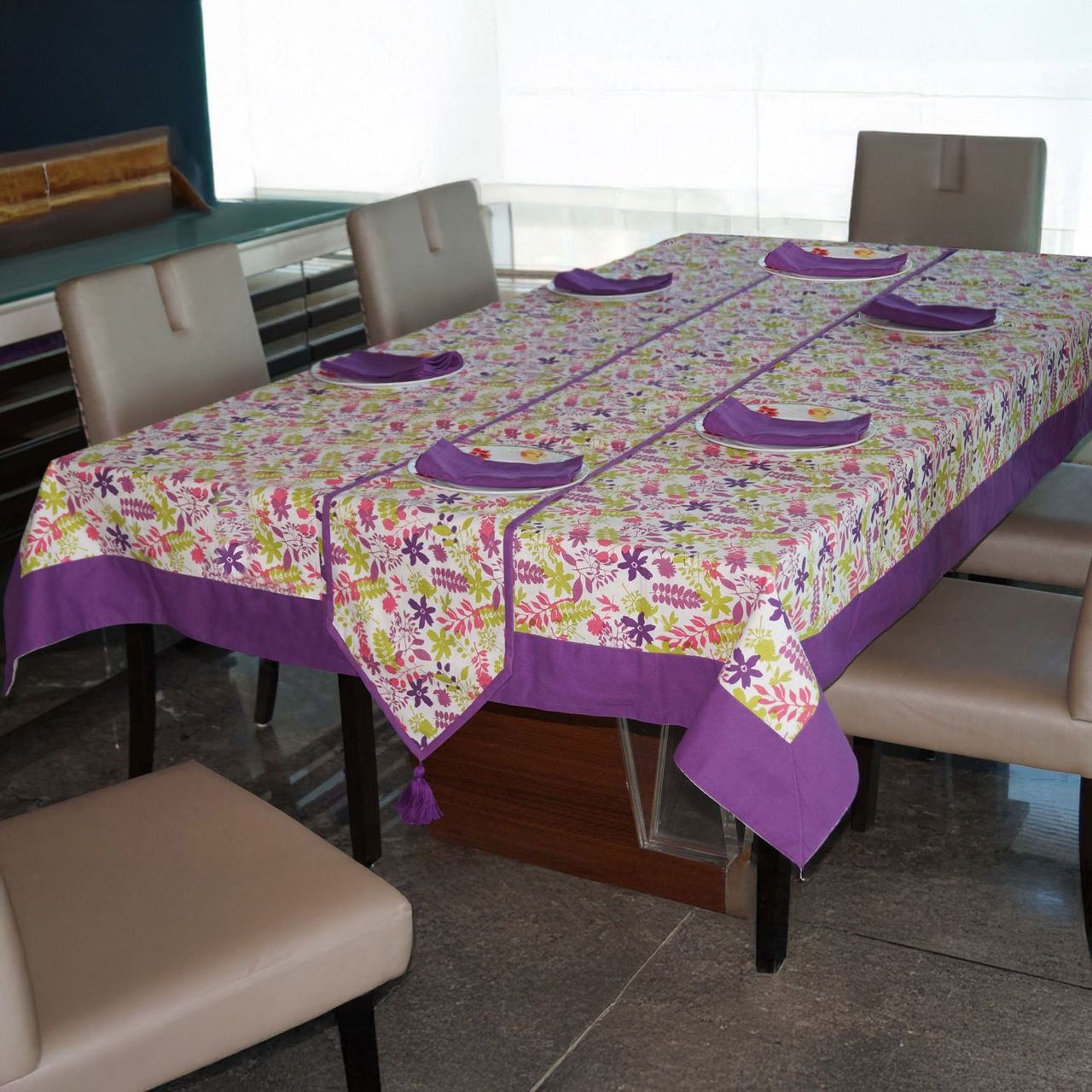 Lushomes Table Cover - 6 Seater Set | Purple Rain
