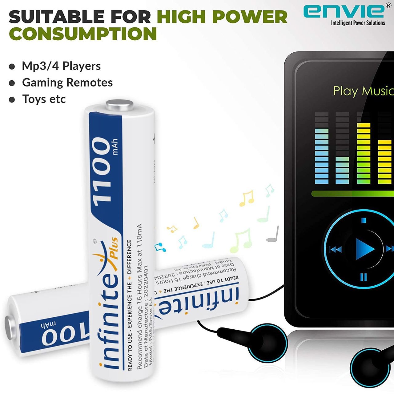 ENVIE (AAA11002PL) AAA Rechargeable Batteries, High-Capacity Ni-MH 1100 mAh, Low Self Discharge, Pre-Charged (Pack Of 2) For Camera, Toys