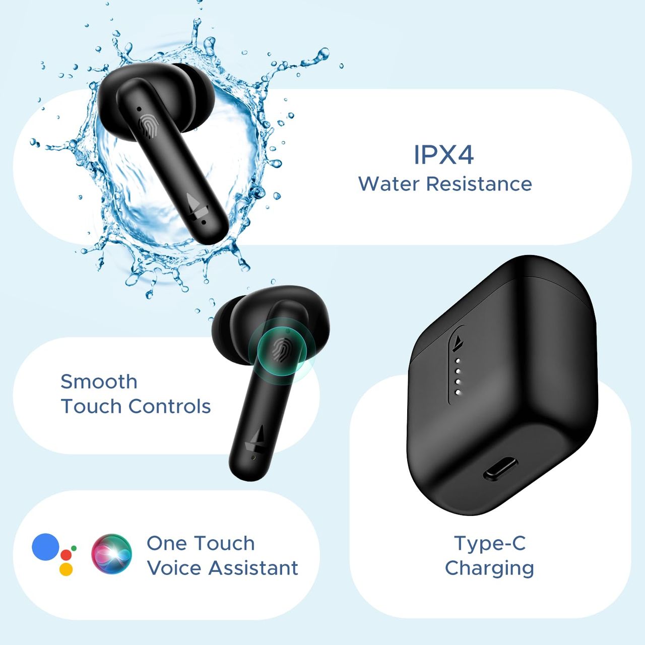 boAt Airdopes 148 TWS Earbuds w/ 42H Playtime, BEAST Mode for Gaming & ENx Tech (Active Black)