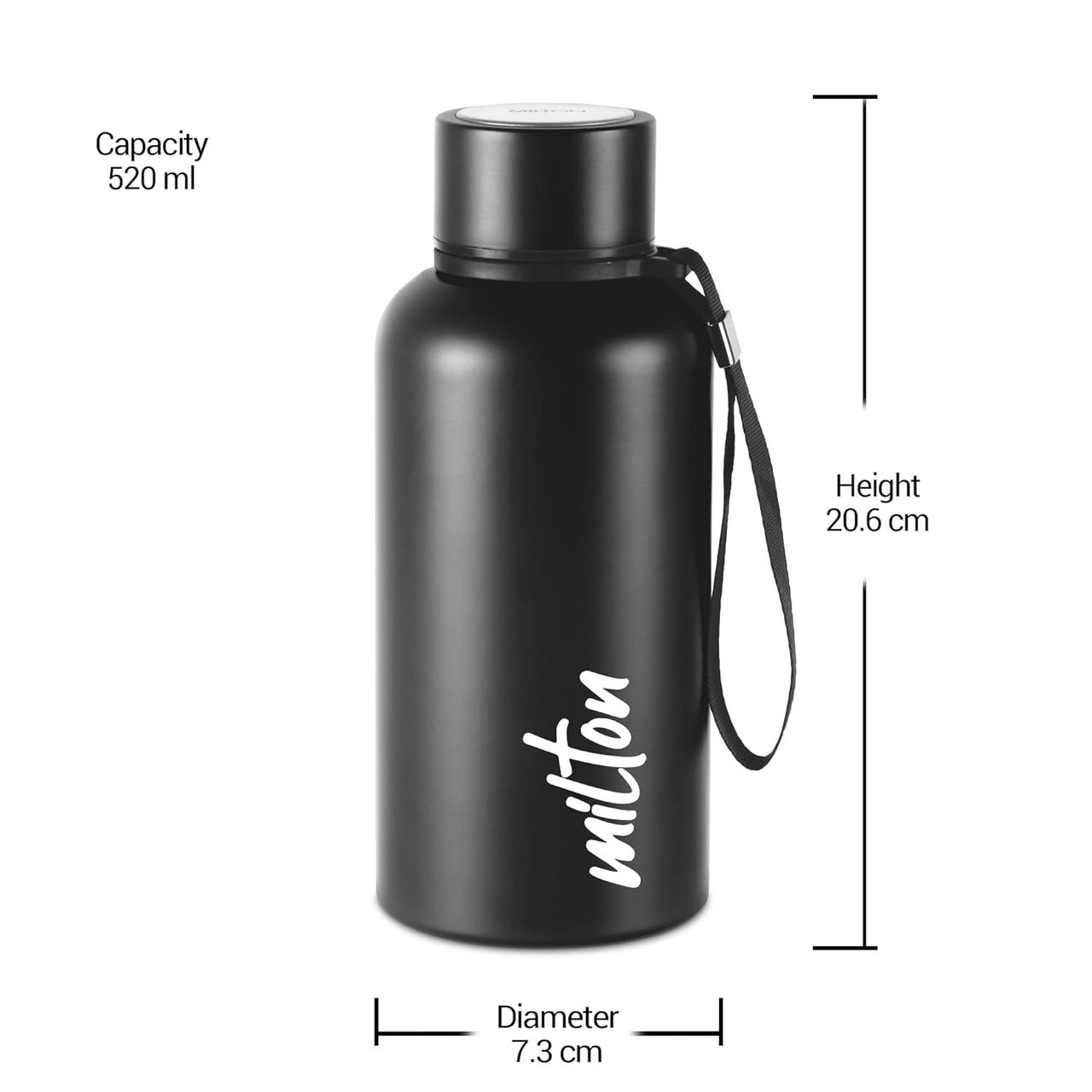 Milton Aura Thermosteel Bottle - 520 ml | Black | 24 Hours Hot And Cold
