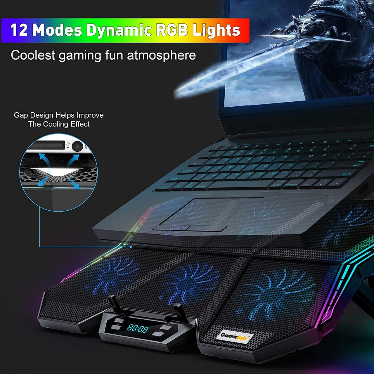 Cosmic Byte Meteoroid Rgb Laptop Cooling Pad With 6 Fan Upto 17 Inch Laptops (Black/Blue)