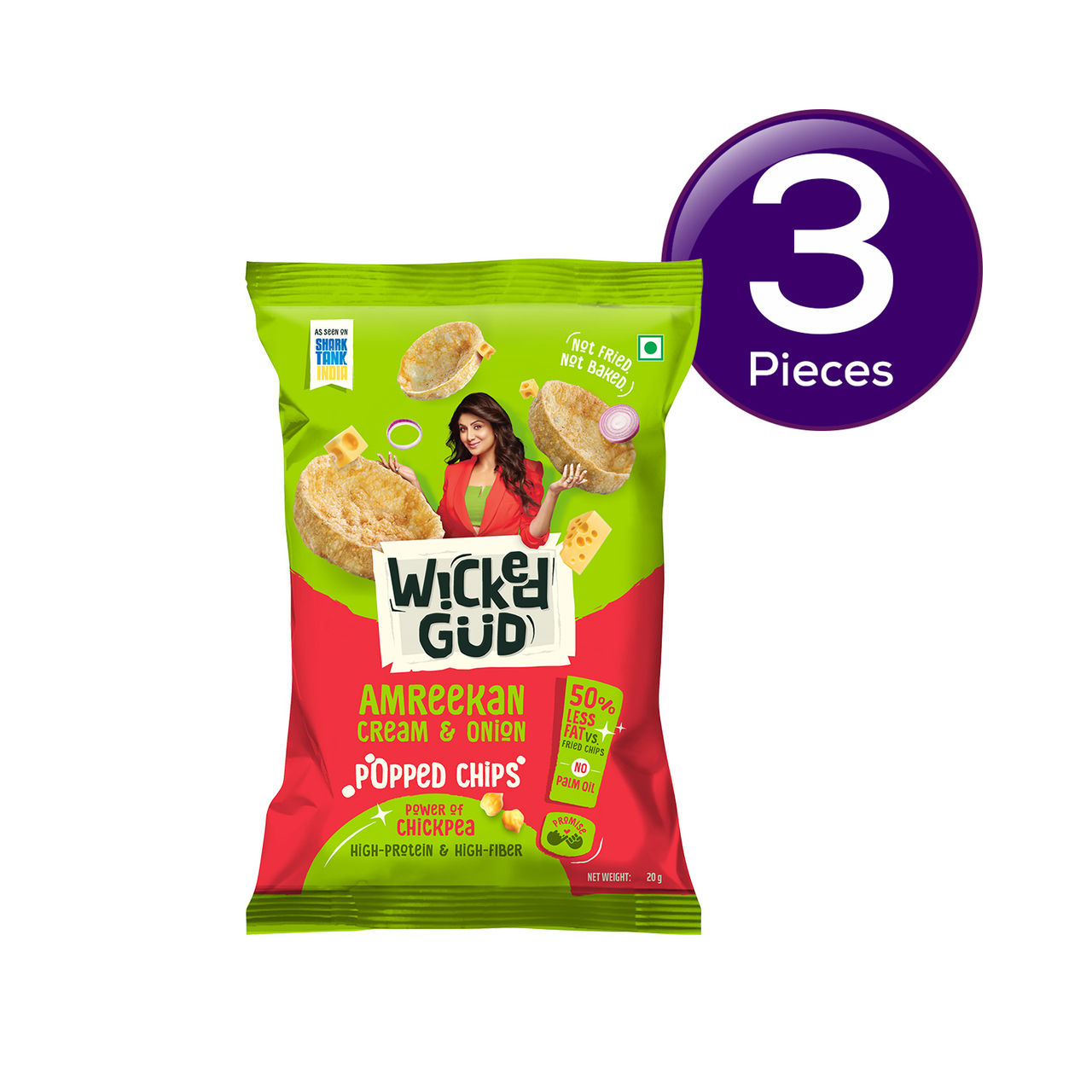Wickedgud Chickpea Popped Chips - Amreekan Cream And Onion 20 g Combo