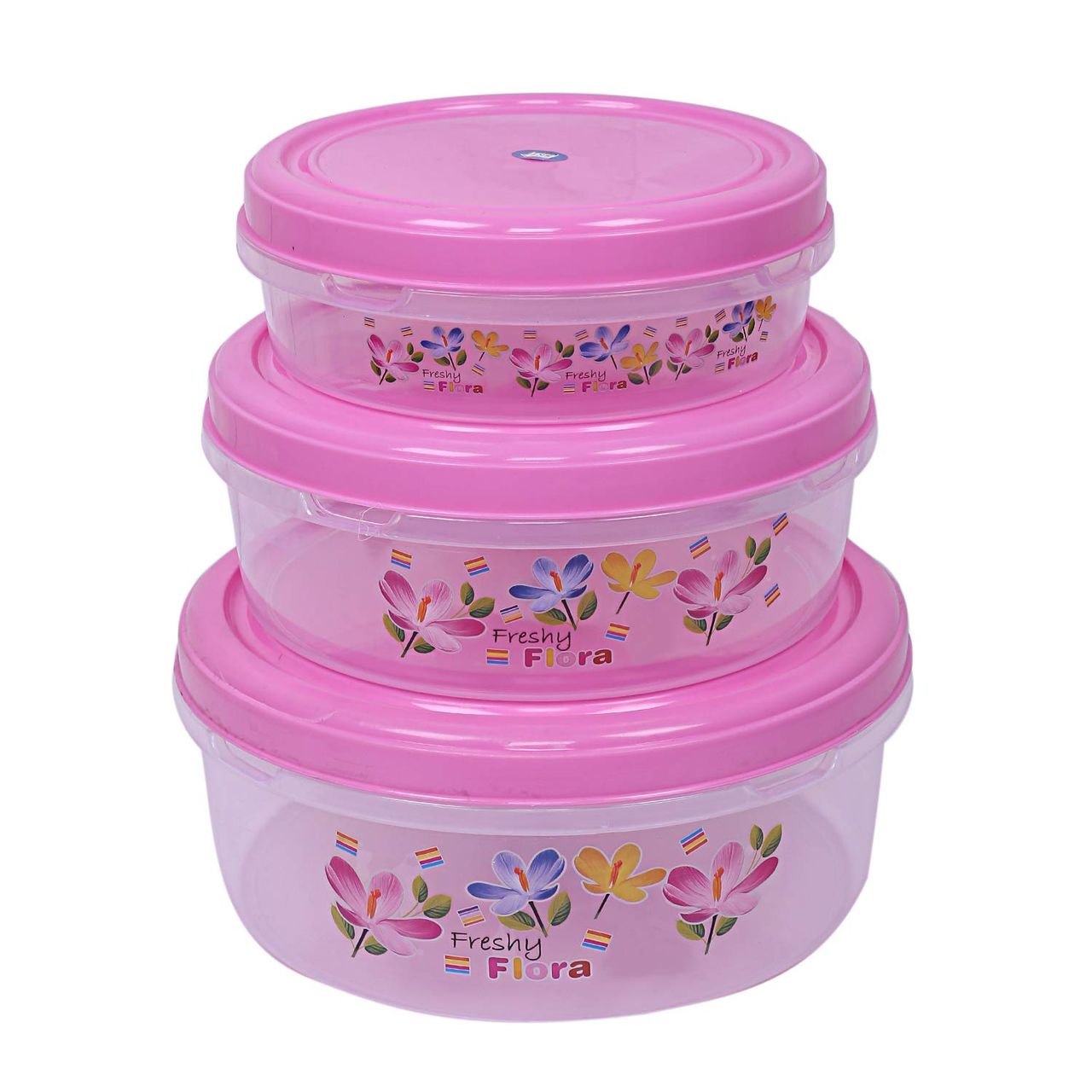 Kuber Industries Plastic Set of 3 1000 | 2000 & 3000 ML Floral Food Saver Container Set (Pink)