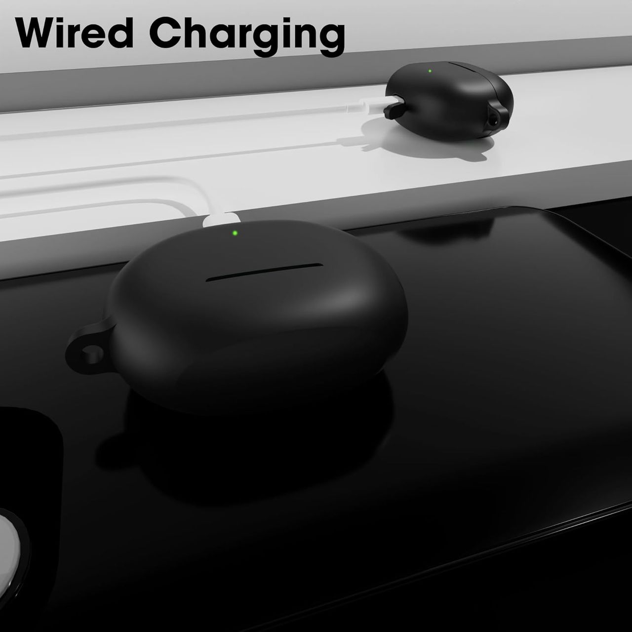Sounce Silicone Case Cover for Realme Buds Air 6 TWS-Shock-Absorbing | Keychain & Front LED | Black
