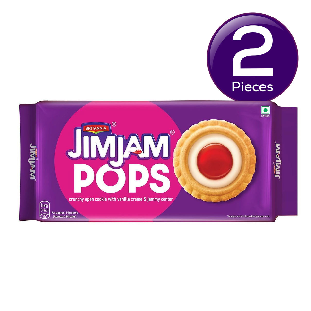 Britannia Jimjam Pops, Crunchy Cookie With Vanilla Crème And Jammy Center, Open Crème Biscuit 350 g Combo