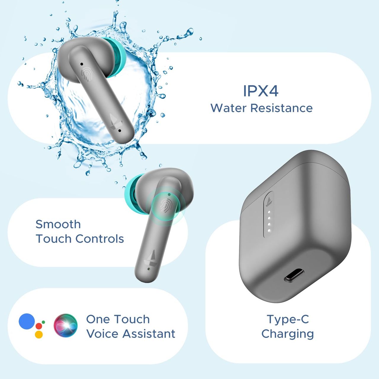 boAt Airdopes 141 TWS Earbuds w/ 42H Playtime, BEAST Mode for Gaming & ENx Tech (Cider Cyan)