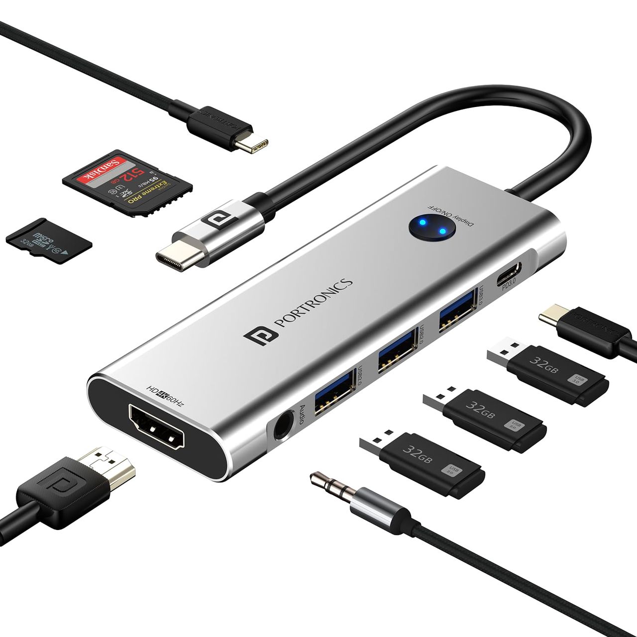 Portronics Mport One 9-In-1 Usb Hub With Card Reader